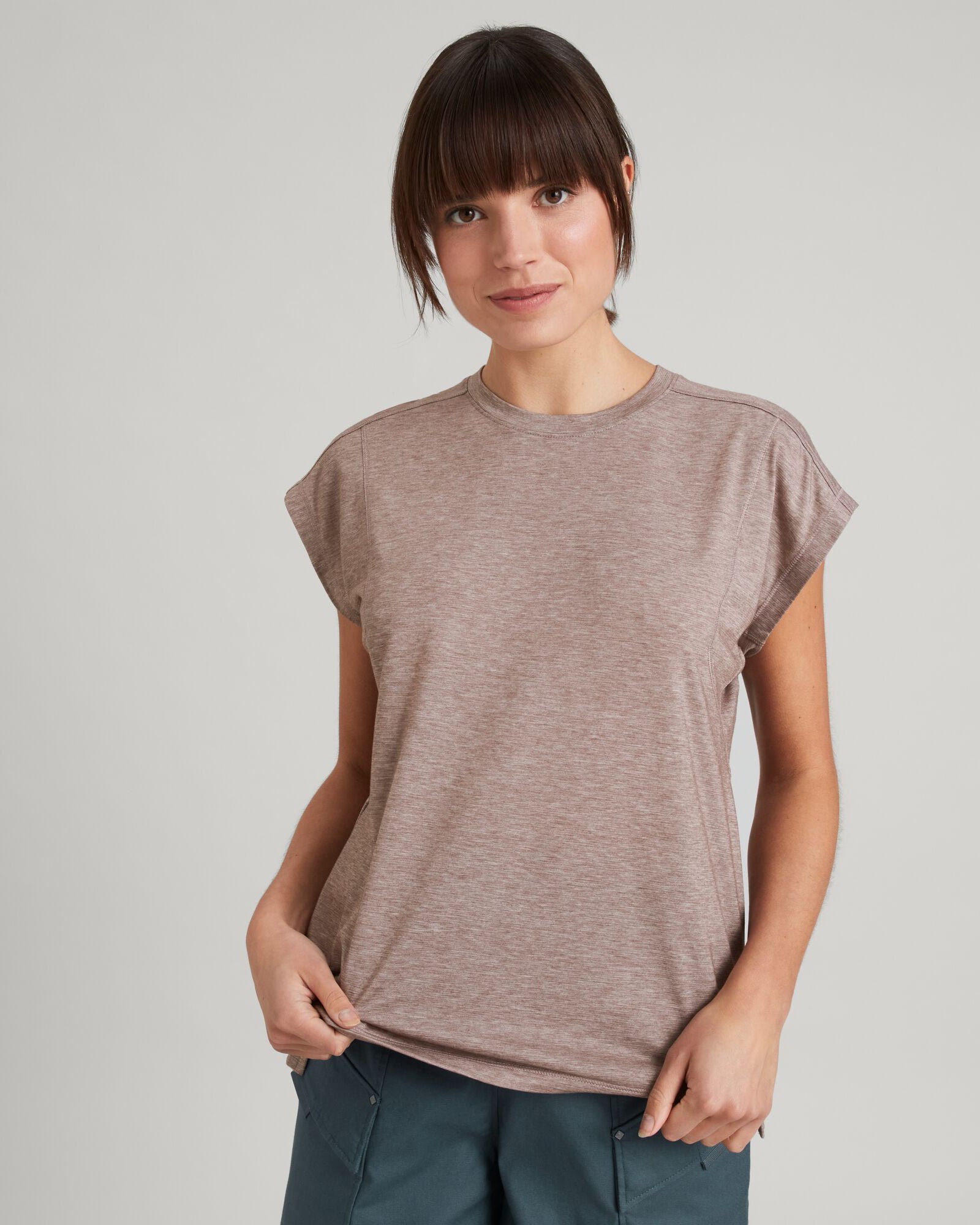 WELL.DER.NESS Women's Short Sleeve T-Shirt - Soft Comfortable Casual Tee in Taupe for Everyday Wear, Gym, and Outings