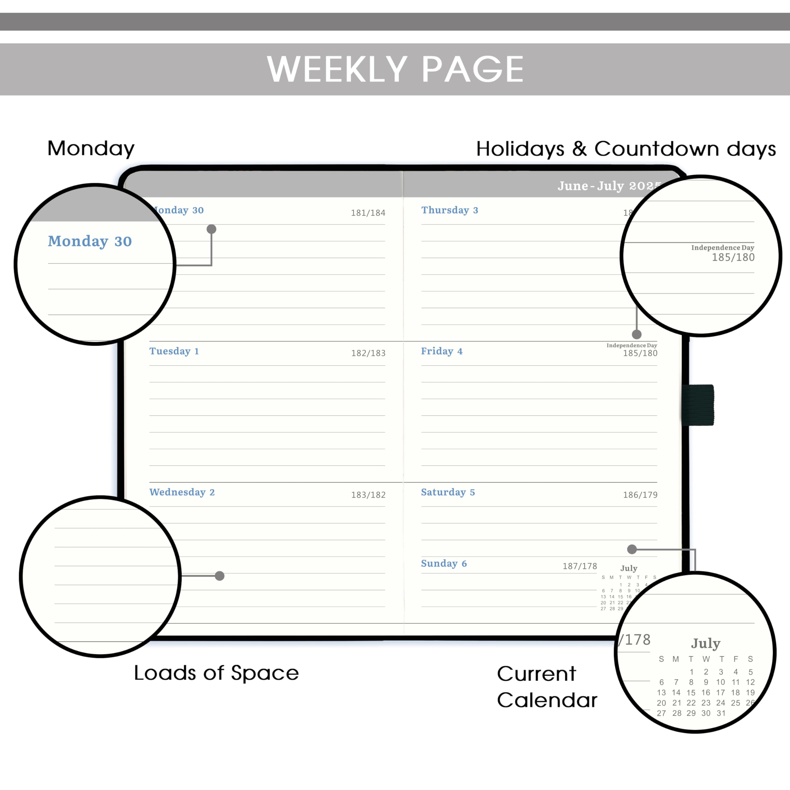2025-2026 Pocket Planner | July 2025 to June 2026 Weekly & Monthly Calendar | 6.3×3.8 Inch Compact Organizer with Pen Loop, Back Pocket & Elastic Closure | Perfect for Students, Professionals & Daily Planning