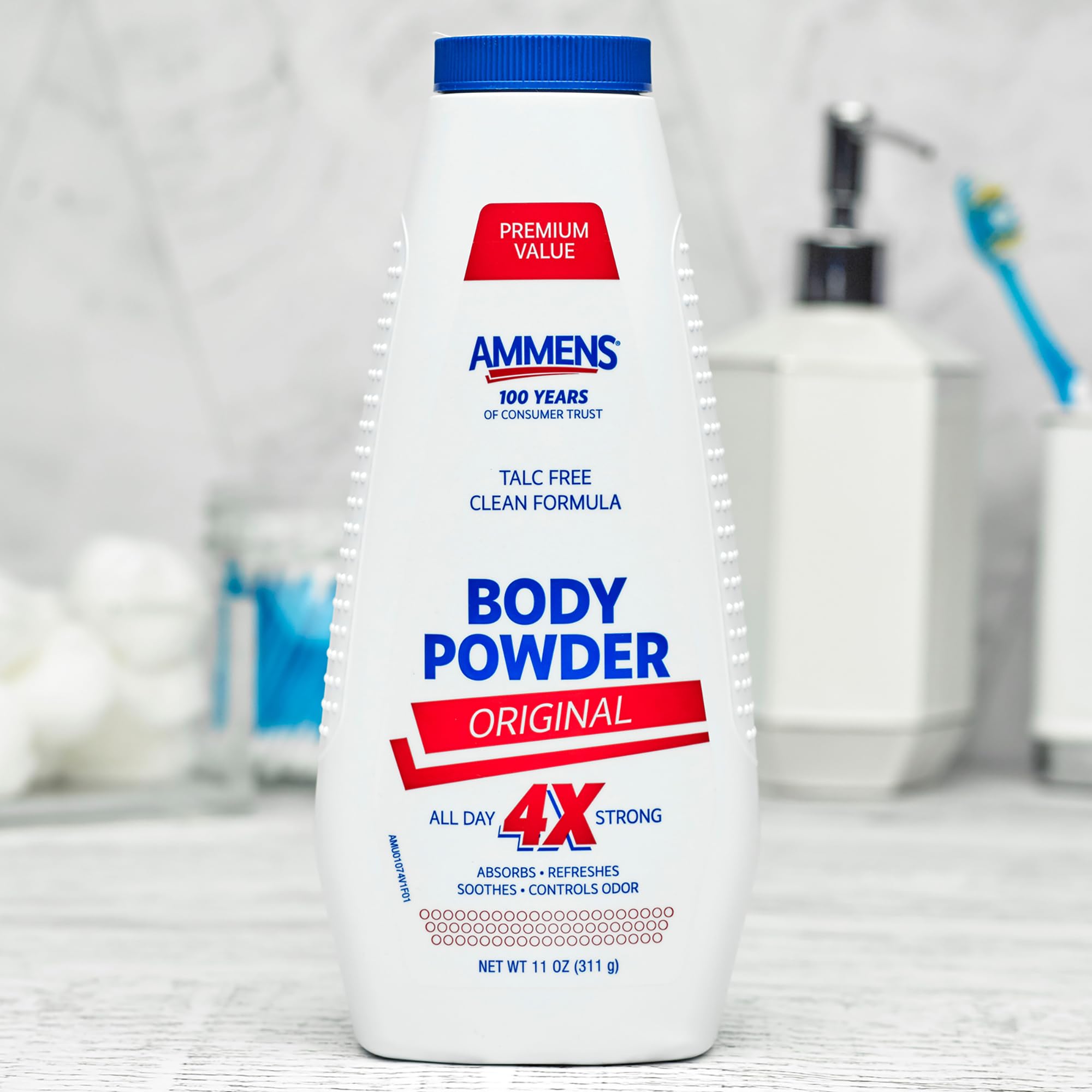 Ammens Original Talc-Free Body Powder with Natural Cornstarch - Fragrance-Free, Dye-Free & Paraben-Free - Soothes Itchy Skin & Absorbs Moisture - 11 oz for Babies, Adults & Post-Workout Care