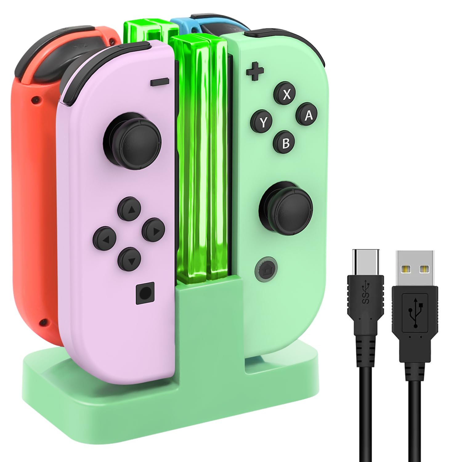 Nintendo Switch & Switch OLED Charging Dock Replacement with USB Type-C Cable - Fast Charging Station for Joy-Con Controllers (Green) | Perfect for Gaming Sessions & Multiplayer Setups