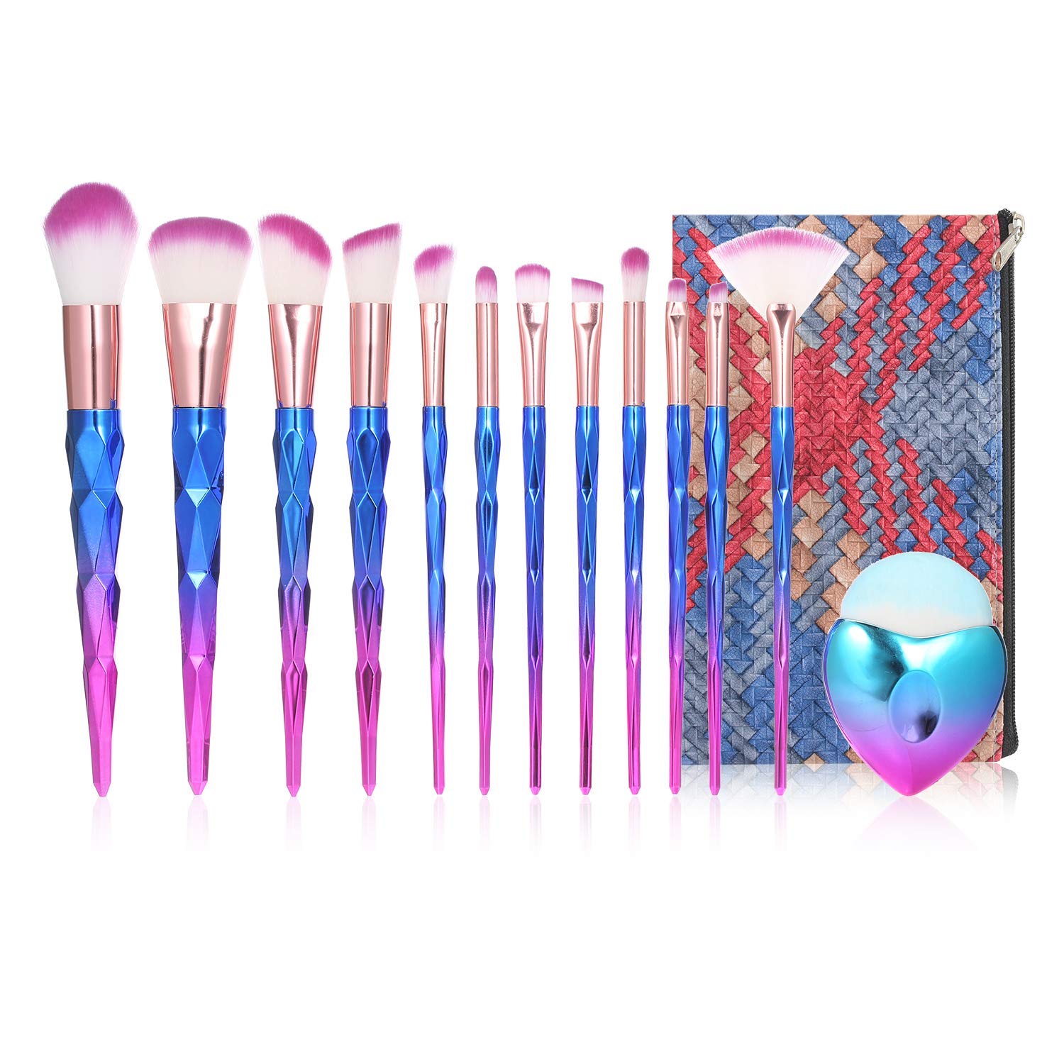 13Pcs Synthetic Makeup Brushes Set with Travel Bag - Foundation, Powder, Eye Cosmetic Brushes (Multicolor) by POOWE - Perfect for Professional Makeup Artists & Beginners, Home & Travel Use