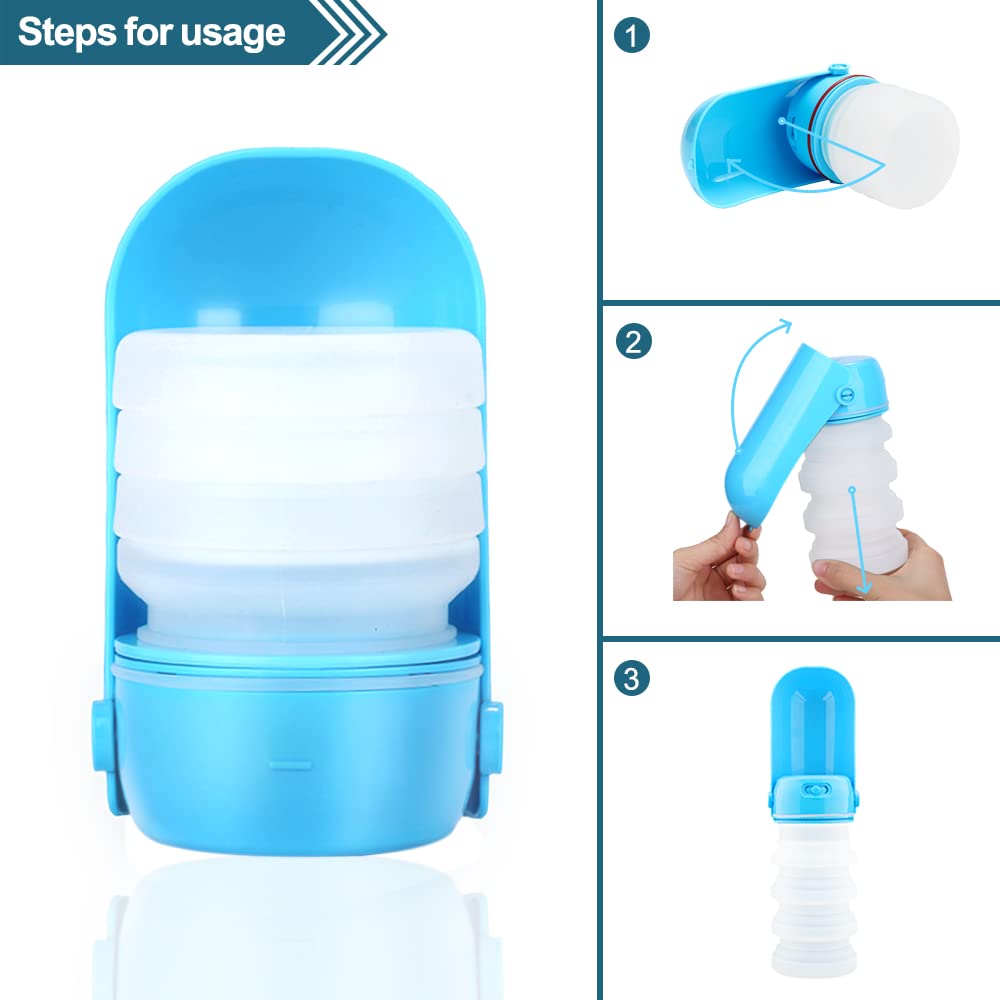 Portable Foldable 300ml Leak Proof Silicone Dog Water Bottle - Travel Pet Water Dispenser for Hiking, Walking & Outdoor Adventures (Blue)