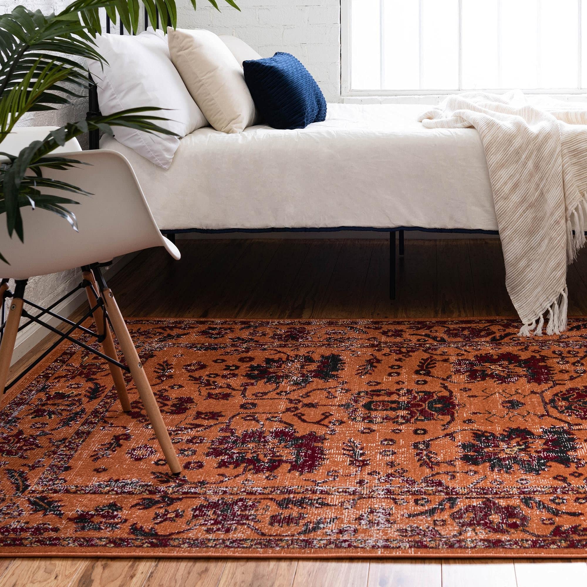 Lucerne Collection 5' x 8' Orange Low-Pile Area Rug - Soft Modern Living Room Bedroom Dining Room Carpet - Home Decor for Cozy Spaces & High Traffic Areas