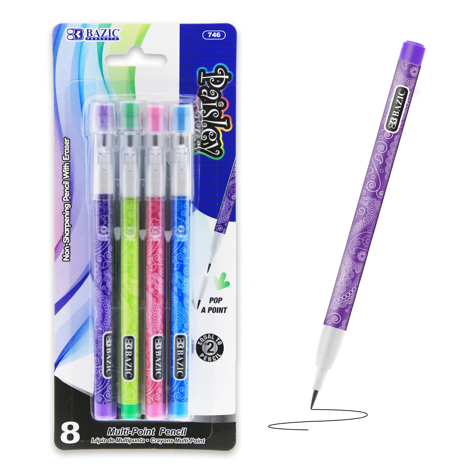 BAZIC 8-Pack Multi Point Pencils with Latex-Free Eraser - Smooth Writing Non-Sharpening Drafting Pencils for Drawing, Sketching & Art - Bulk 144-Pack for School, Office & Professional Artists