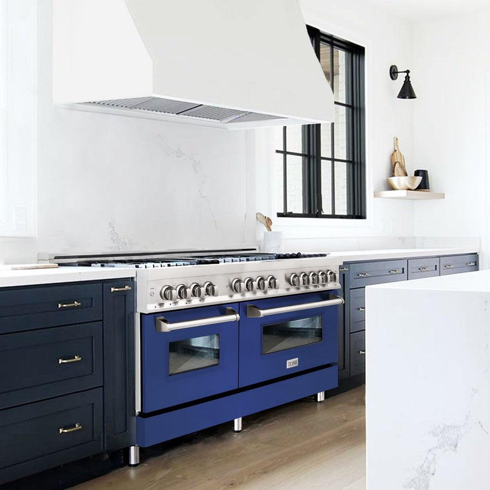 ZLINE 60-Inch 7.4 cu.ft Dual Fuel Range with 9-Burner Gas Cooktop & 2 Electric Convection Ovens - Stainless Steel with Blue Matte Doors (RA BM 60) | Professional Kitchen Appliance for Home Chefs & Cooking Enthusiasts