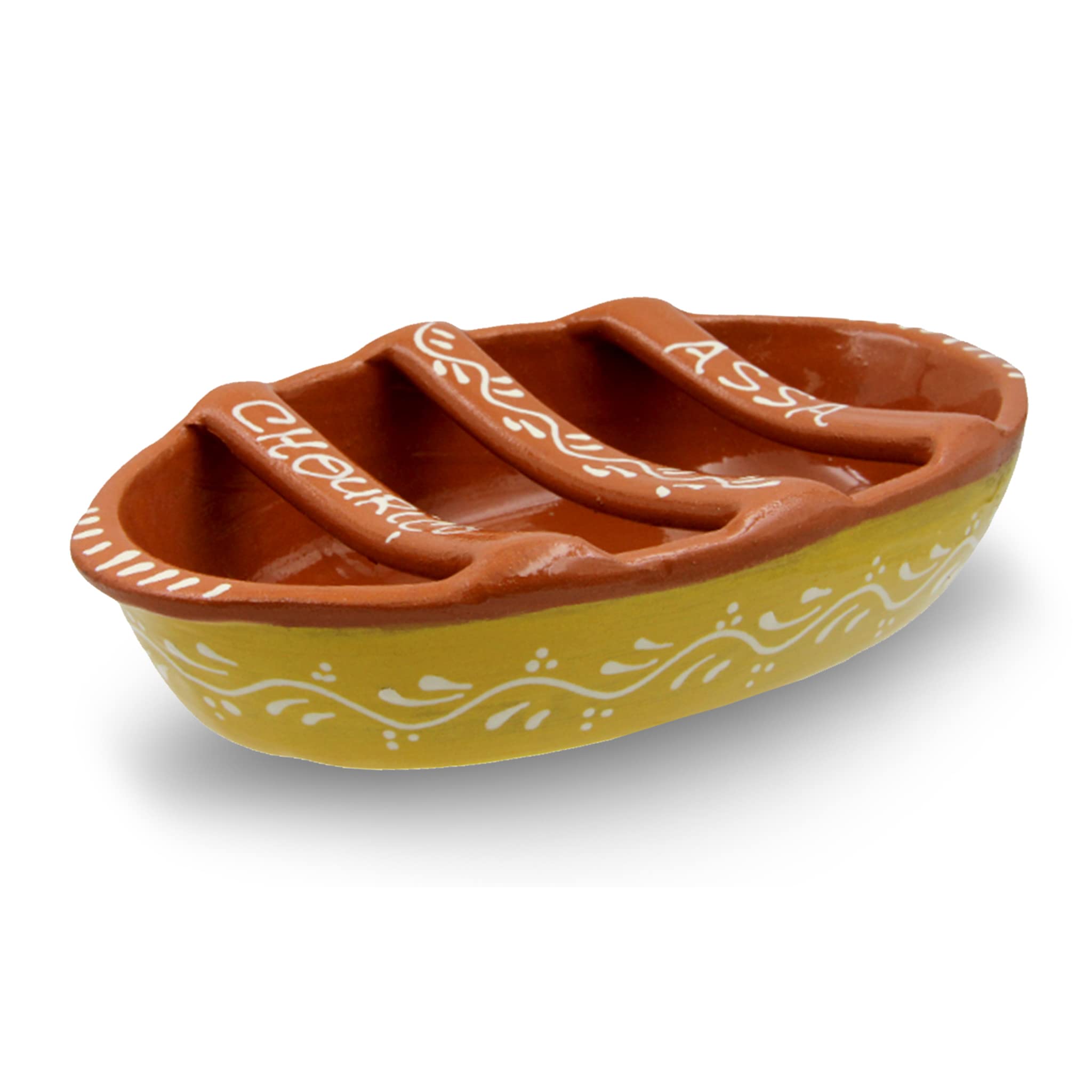 Hand-Painted Terracotta Sausage Roaster - Authentic Portuguese Clay Cookware (Yellow) | Perfect for Outdoor BBQs, Camping & Backyard Grilling