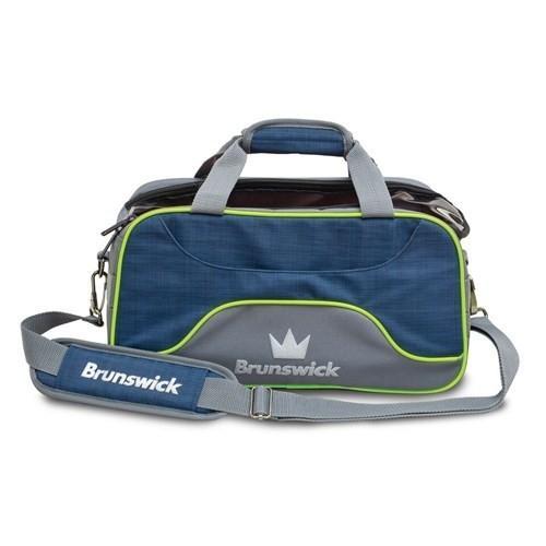 Brunswick Crown Deluxe Double Tote Bowling Bag - Navy & Lime Color - Perfect for Bowling Leagues, Tournaments & Sports Gear Storage