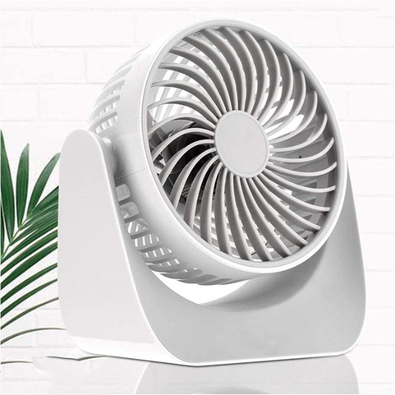 Jaxbo 7-Inch USB Desk Fan - Small Portable Mini Fan with 360° Rotation, Rechargeable Battery & USB Powered for Office, Home, Travel, Camping - Quiet Cooling Fan for Indoor & Outdoor Use (White)
