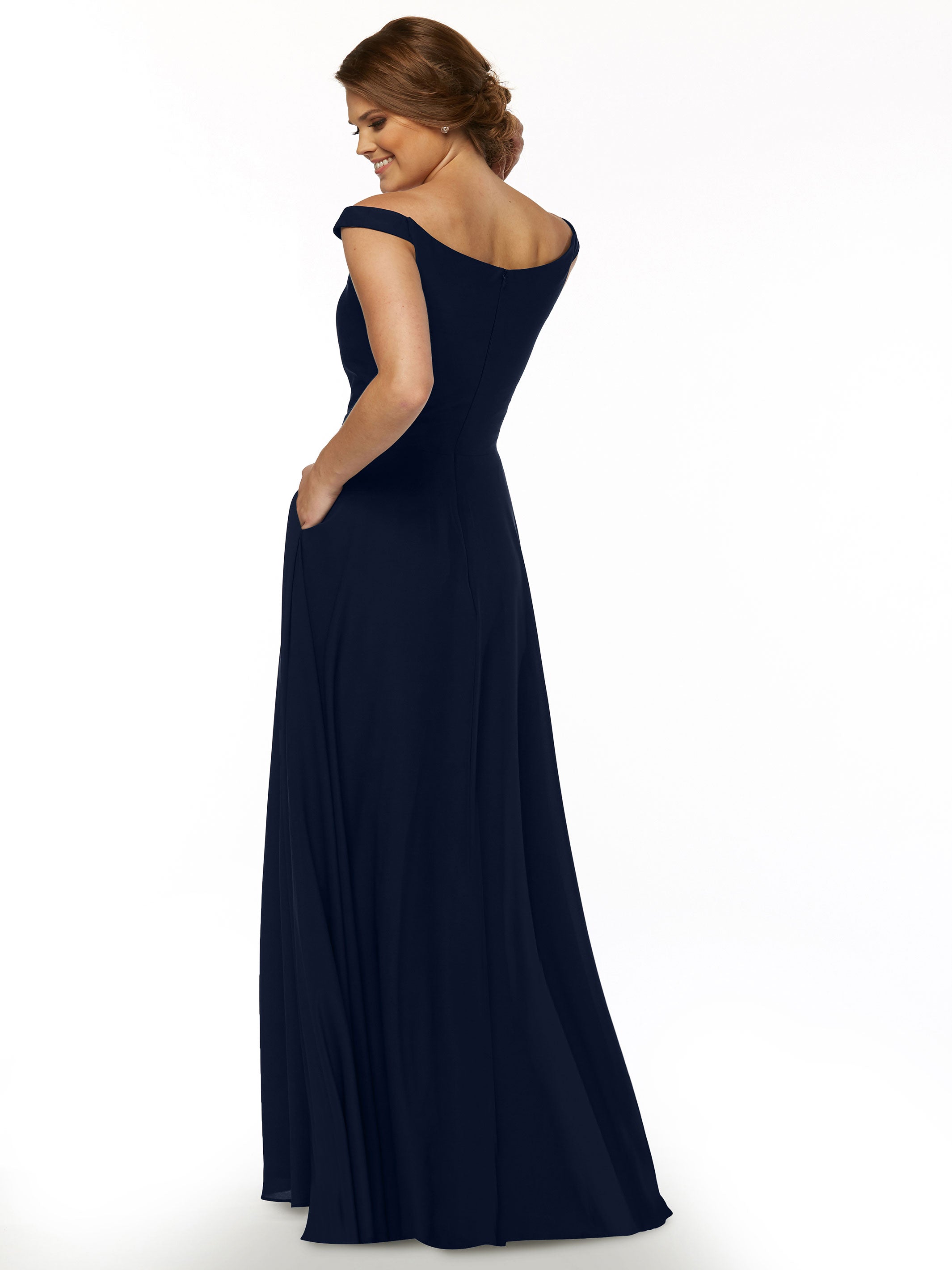 Elegant Off-the-Shoulder Stretch Chiffon A-Line Bridesmaid Dress - Perfect for Weddings, Parties & Formal Events (Style 83005)