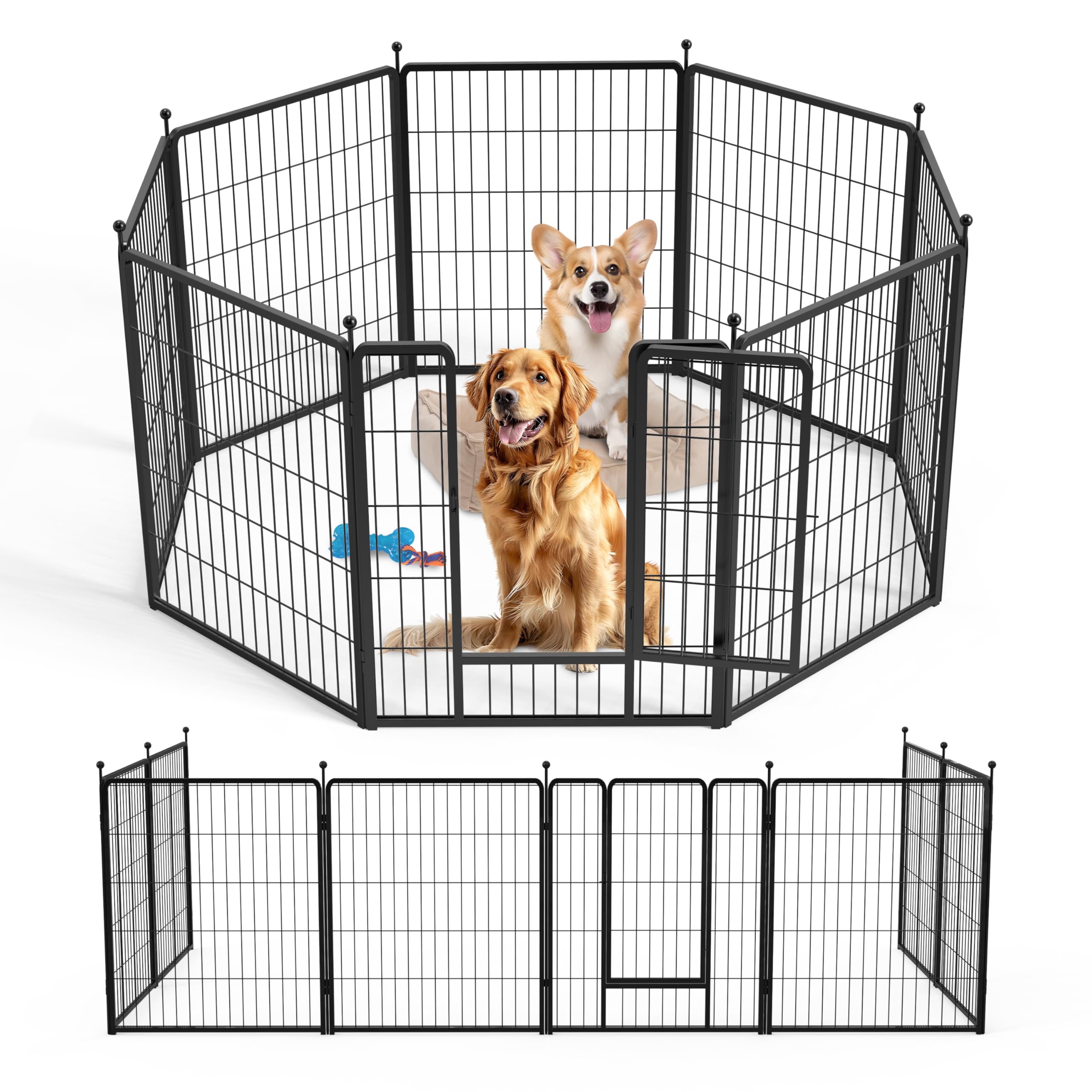 32 Inch 8 Panel Dog Playpen - Portable Indoor & Outdoor Pet Fence for Small & Medium Dogs | Perfect for Camping, Yard, RV, Garden, Travel & Home Use | Durable Black Metal Puppy Pen