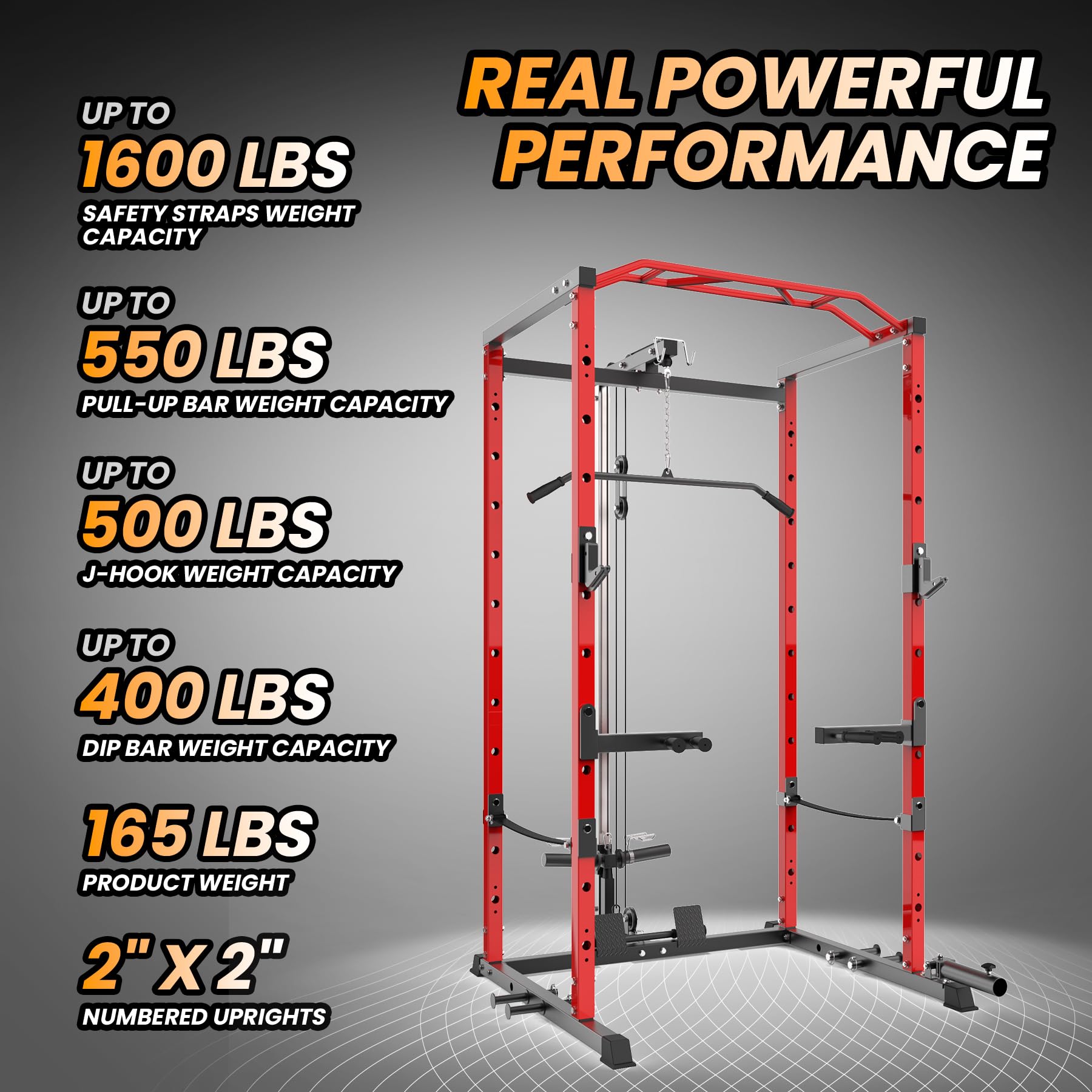 Power Cage with LAT Pulldown - Multi-Functional Home Gym Power Rack with Cable Pulley System, J-Hooks, Dip Bars & Landmine Attachment - Heavy Duty Squat Rack for Strength Training - Perfect for Home Workouts, Weight Lifting & CrossFit Training