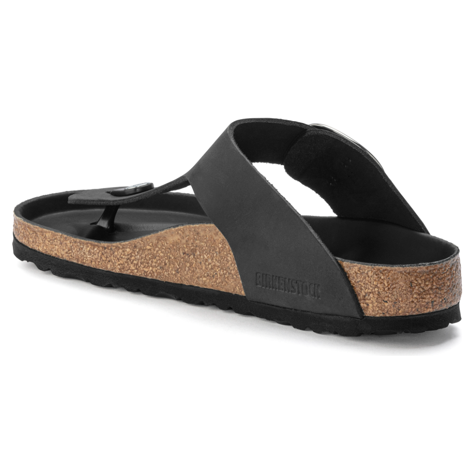 Birkenstock Women's Gizeh Big Buckle Sandals - Black Oiled Leather - Comfortable Arch Support for Walking, Travel & Casual Wear