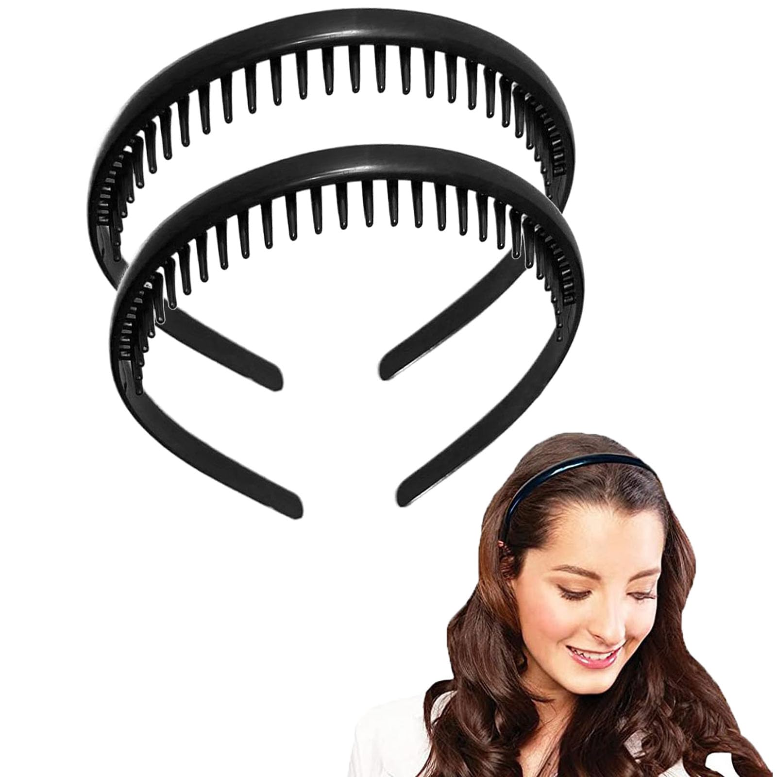 Unisex Non-Slip Toothed Headbands 2 Pack - Plastic Teeth Comb Hairbands for Women & Men - Perfect for Sports, Workouts, Running and Daily Hair Styling