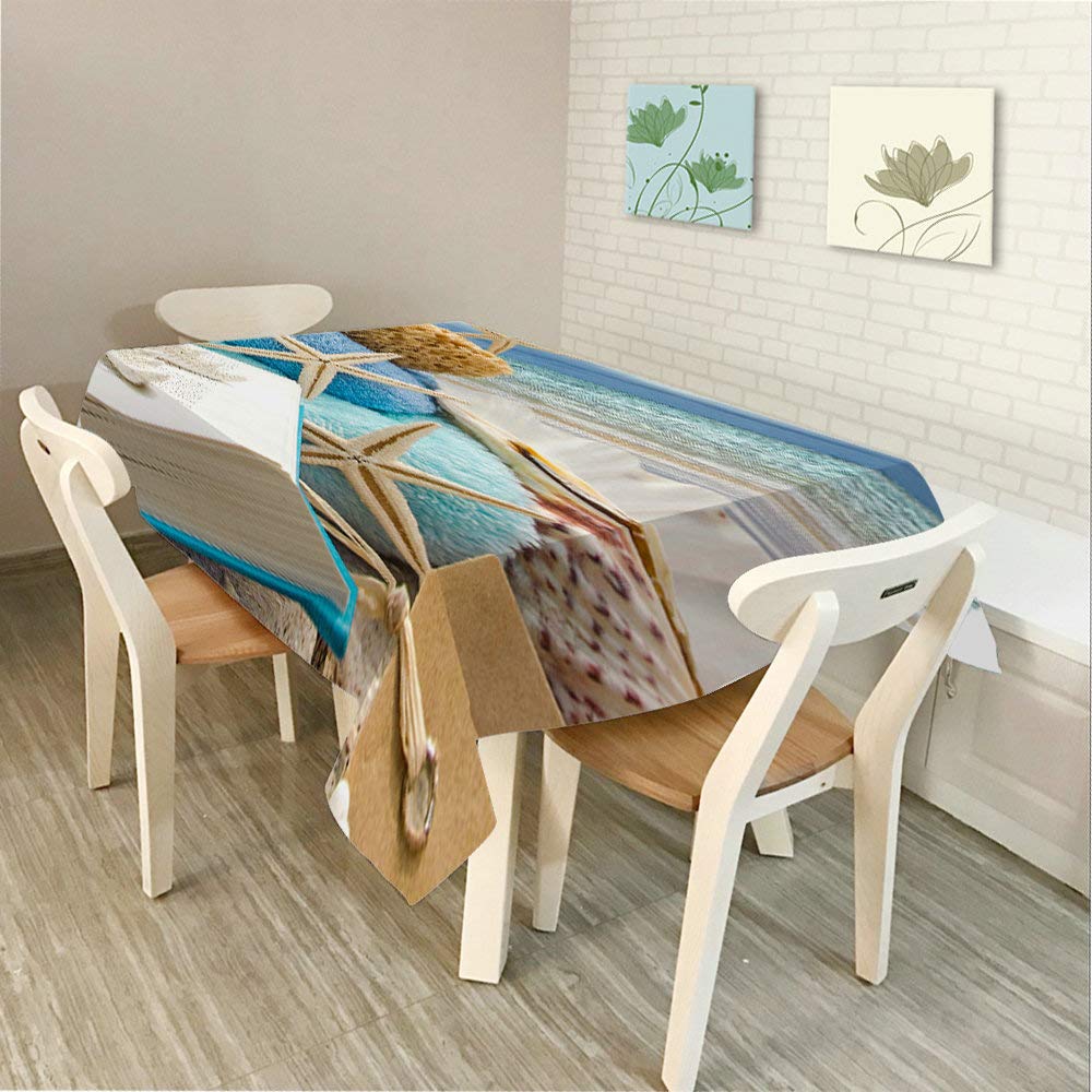 52x70 Inch Decorative Beach Tablecloth with Shells & Starfish Design - Rectangle Table Cover for Dining, BBQ, Picnic, Coffee Table - Perfect for Coastal Themed Parties & Outdoor Entertaining
