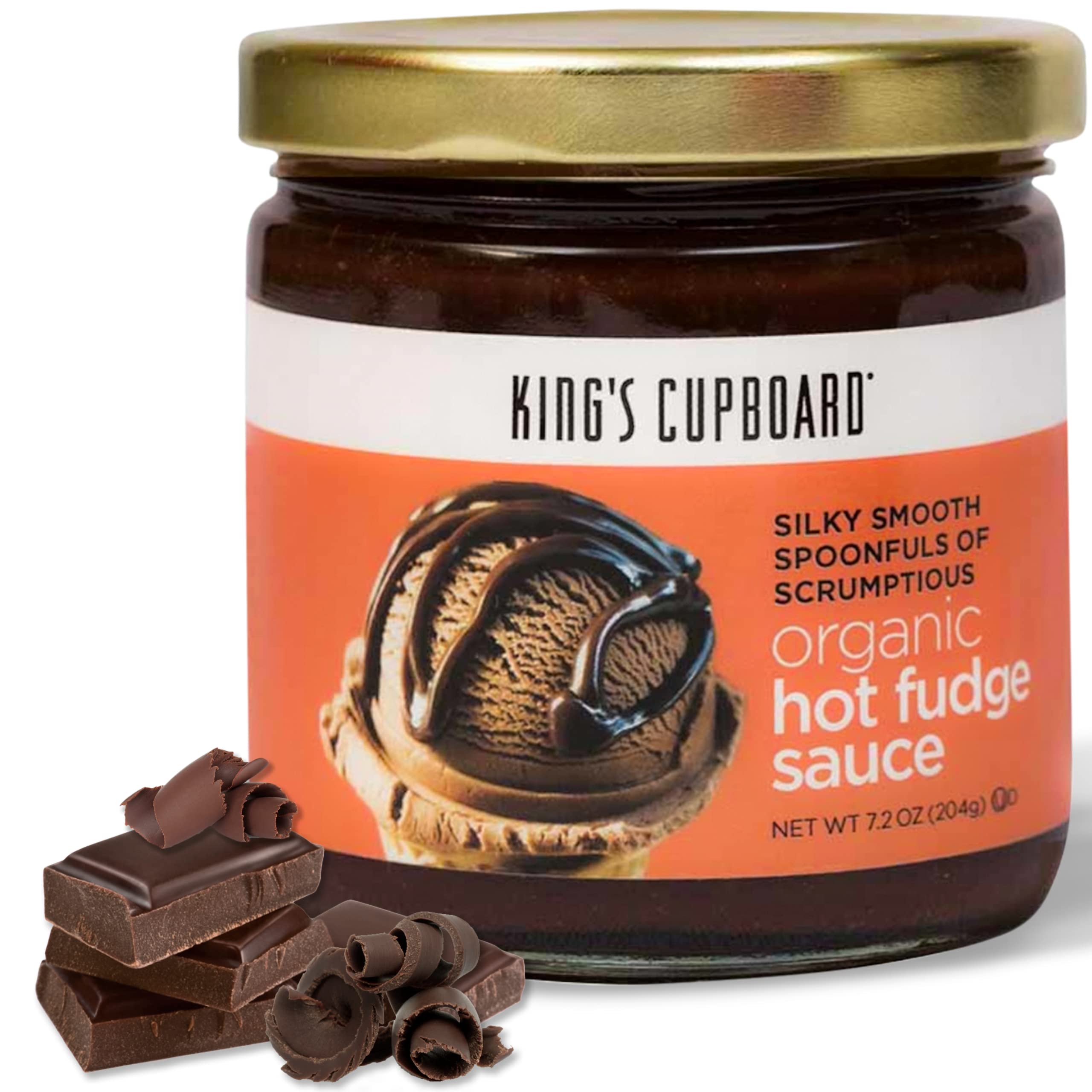 King's Cupboard Organic Hot Fudge Sauce - Gluten-Free, Kosher, All Natural Chocolate Topping for Ice Cream, Desserts, Coffee, Baking & Fondue (7.2 oz) - Perfect for Family Gatherings, Movie Nights & Holiday Treats