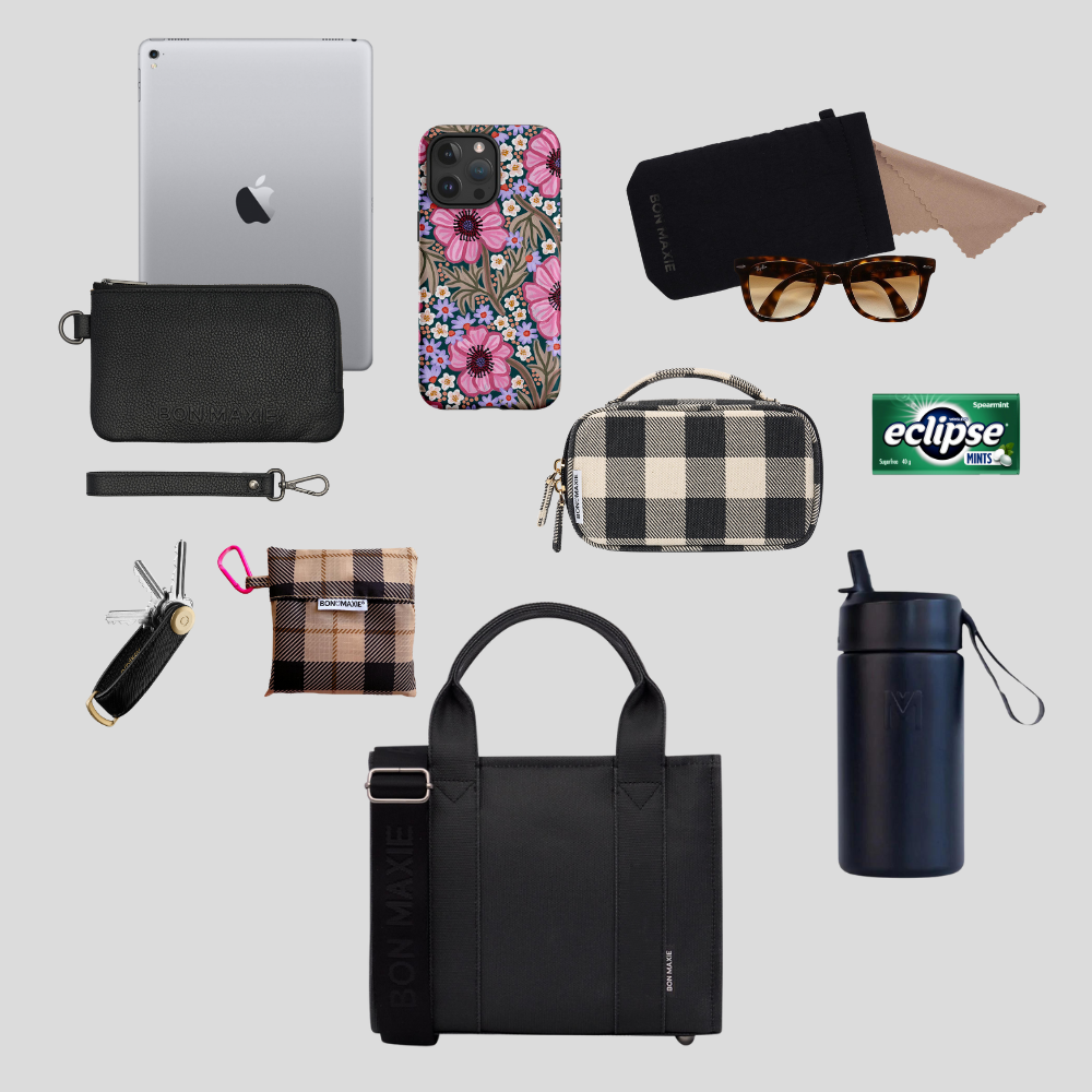 Micro Bon Vivant Structured Tote Bag - Black Gingham Checkered Pattern, Stylish & Durable Women's Handbag for Work, Travel & Everyday Use