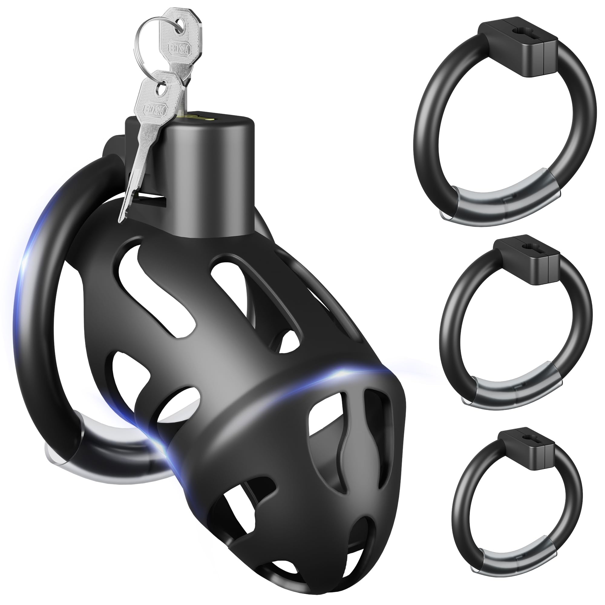 Premium Male Chastity Cage - Large Size with 3 Adjustable Rings, Invisible Lock & 2 Keys | Lightweight Cock Cage for Men | Bondage Gear for Penis Training & Abstinence | Perfect for BDSM, Couples Play & Self-Discipline