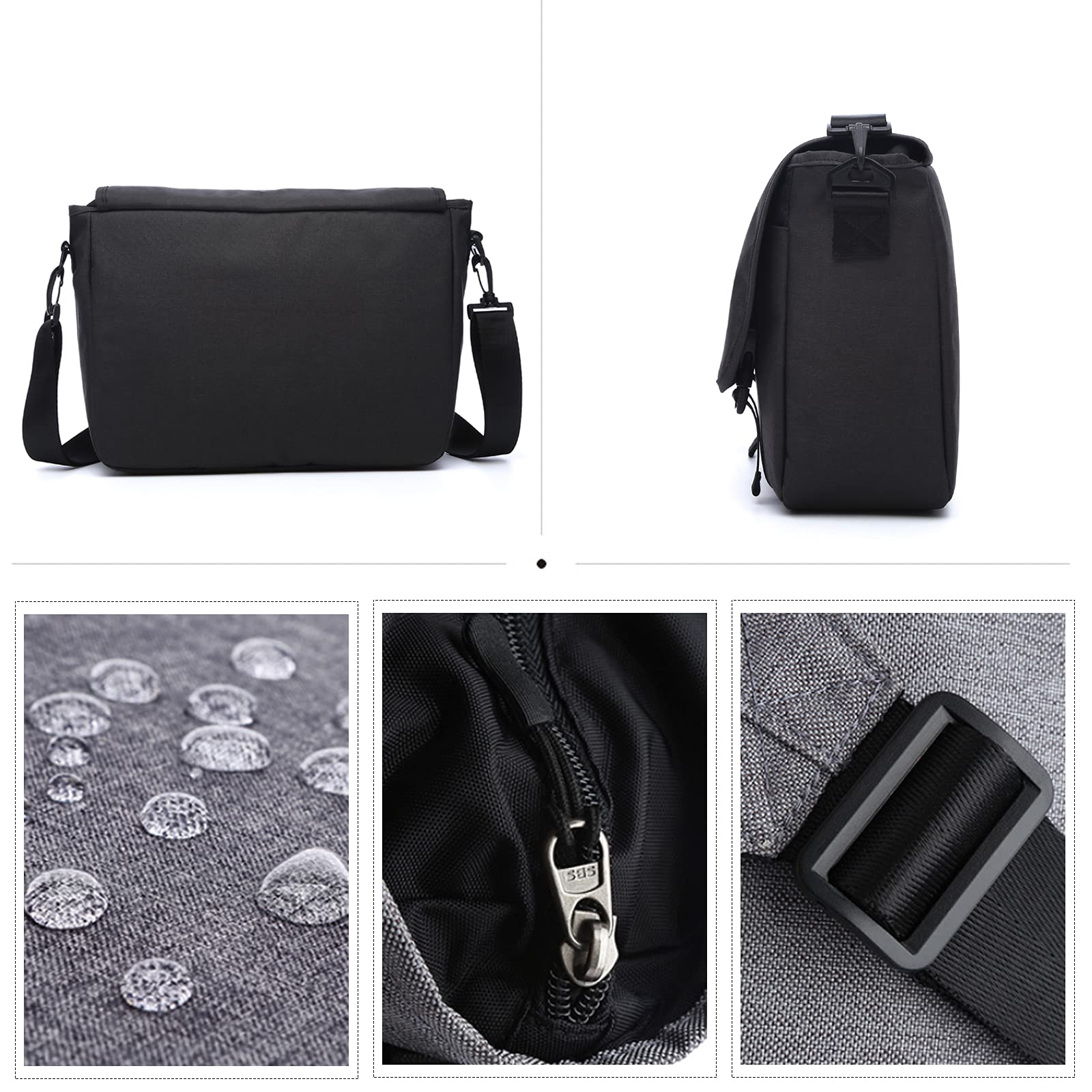 FANDARE Messenger Bag for Men & Women - Durable Polyester Crossbody Satchel with Laptop Compartment - Perfect Work Bag, School Bag & Travel Bag (Black)