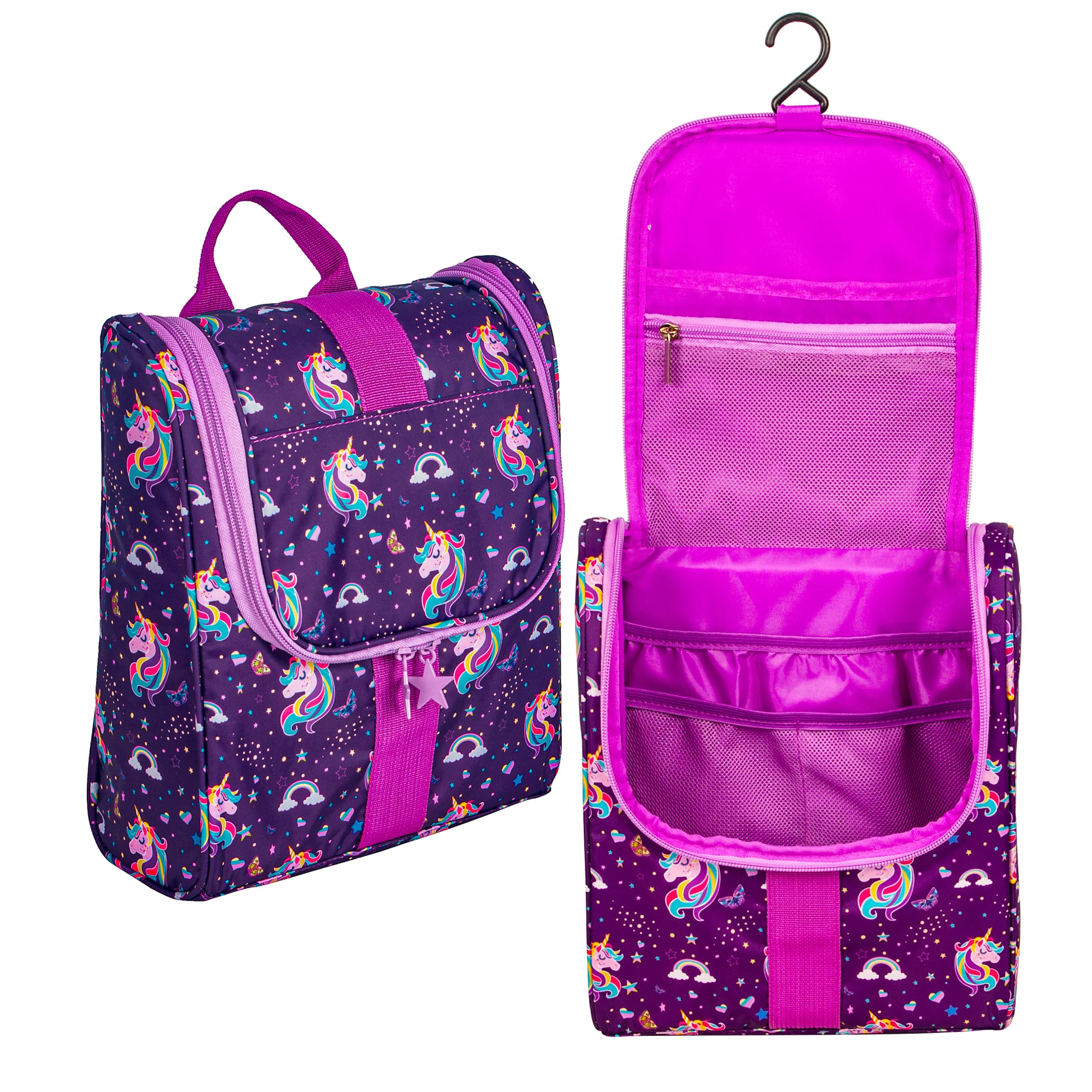 Unicorn Kids Travel Toiletry Bag - Cute Cartoon Hanging Cosmetic Organizer for Boys & Girls | Perfect for Camping, Overnight Trips & Shower Essentials