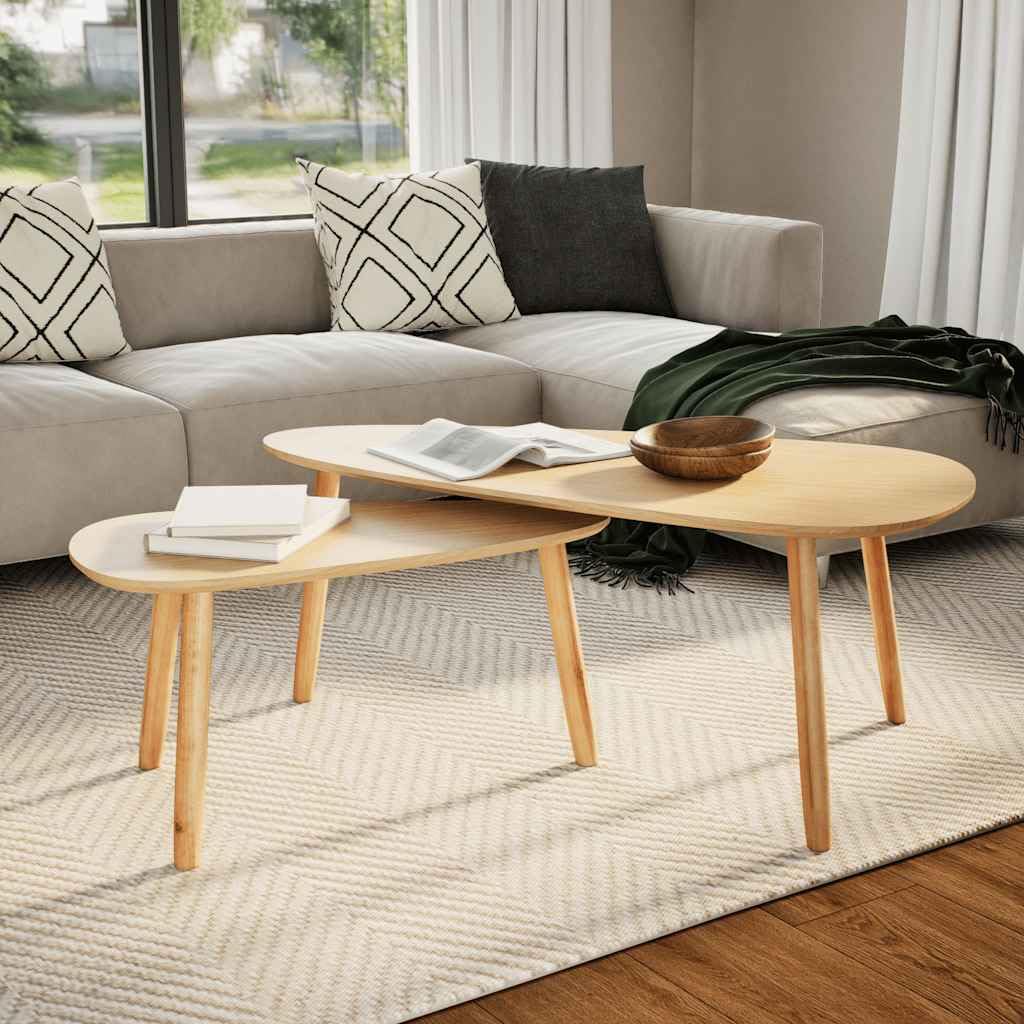 2-Piece Solid Pinewood Coffee Table Set - Rustic Brown Finish for Living Room & Lounge Decor