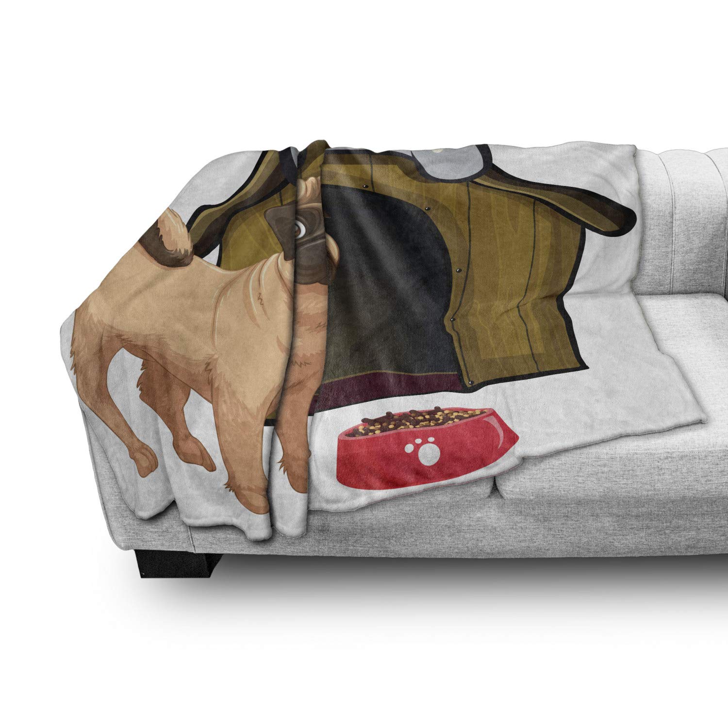 Ambesonne Pug Themed Fleece Throw Blanket - Soft Flannel Dog House & Food Cartoon Design - 50
