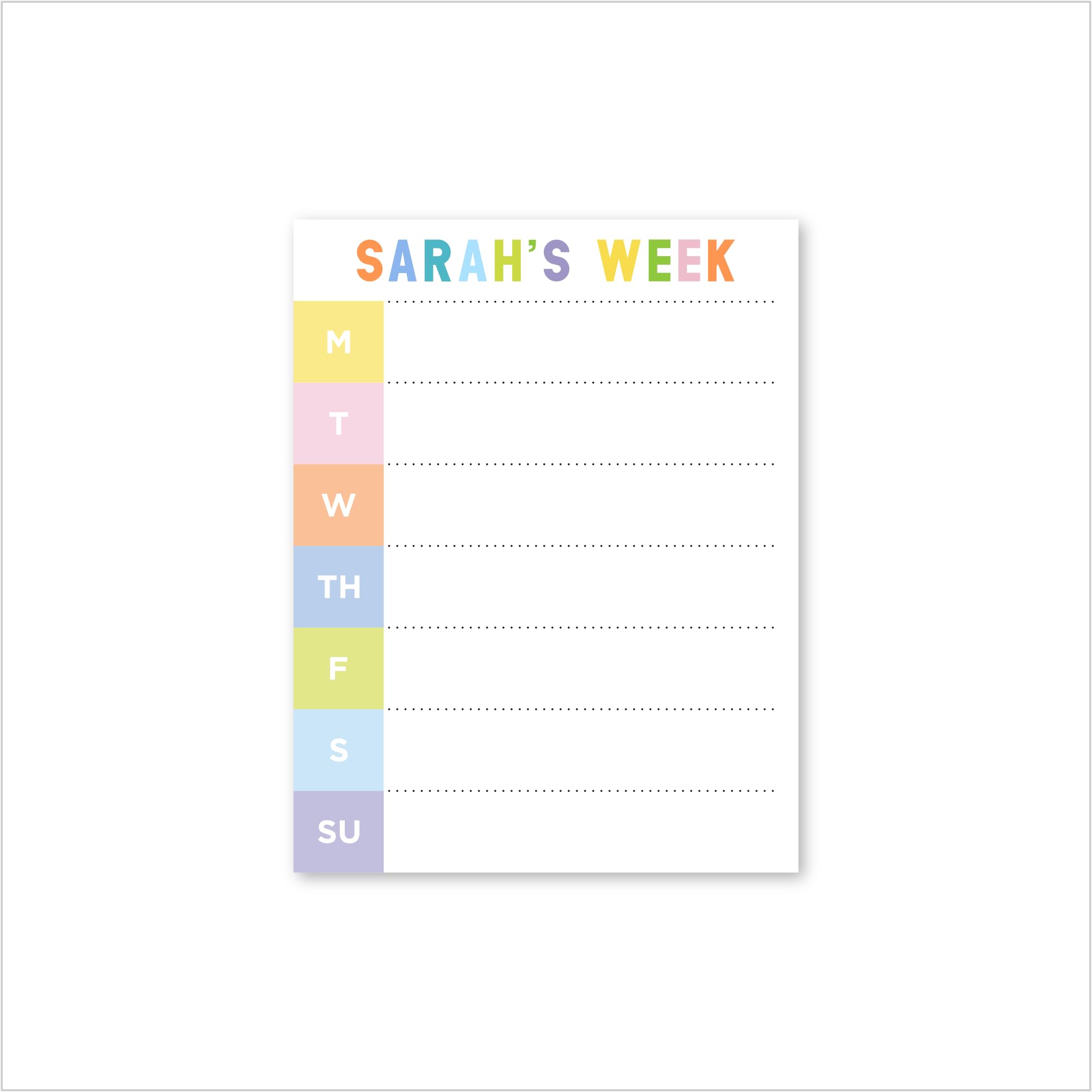 Personalized Colorful Rainbow Weekly Notepad - Custom Planner for Office & School - Perfect Graduation Gift & Fun Stationery for Daily Planning & Organization