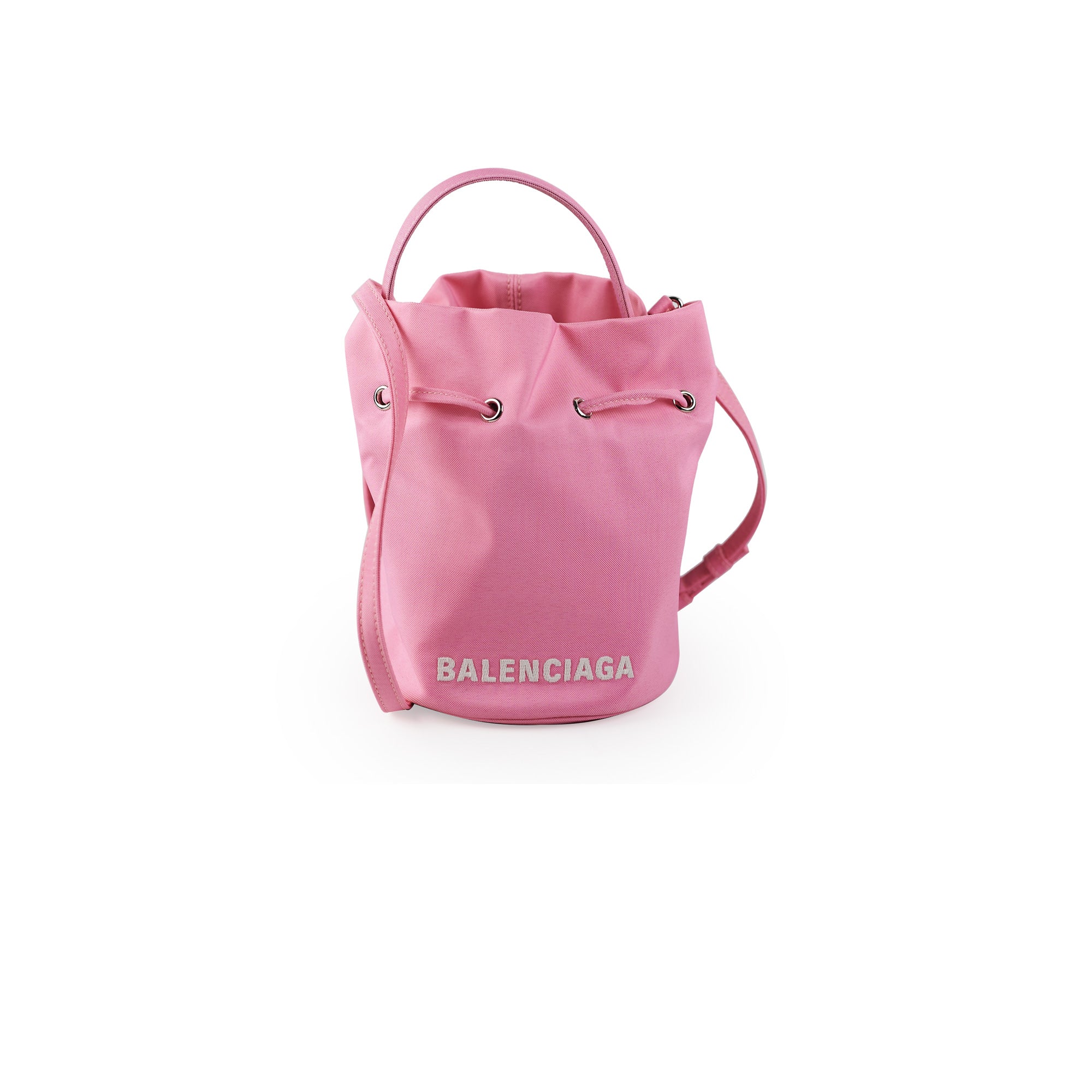 Balenciaga Nylon Wheel XS Bucket Bag in Pink | Stylish Small Crossbody Shoulder Bag for Women | Perfect for Travel, Shopping & Everyday Use