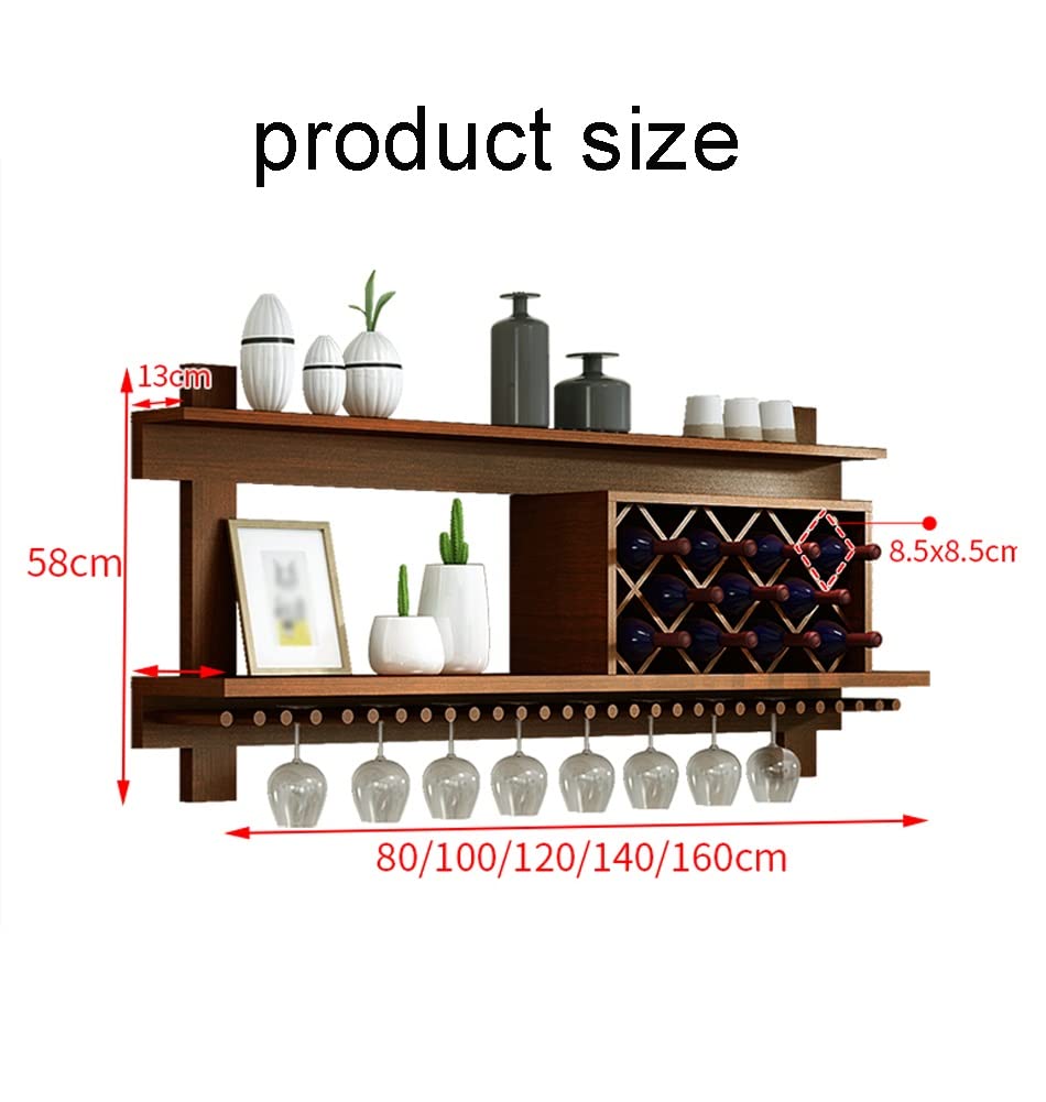 Wall Mounted Wooden Wine Rack - Glass Holder & Bar Shelf for Kitchen, Living Room Decor