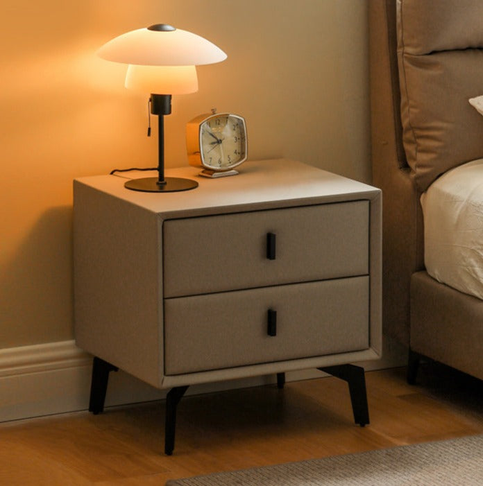 Organic Leather Nightstand - Handcrafted Solid Wood Bedside Table with Drawer for Bedroom Decor | Modern & Rustic Home Furniture for Living Room, Bedroom, or Guest Room