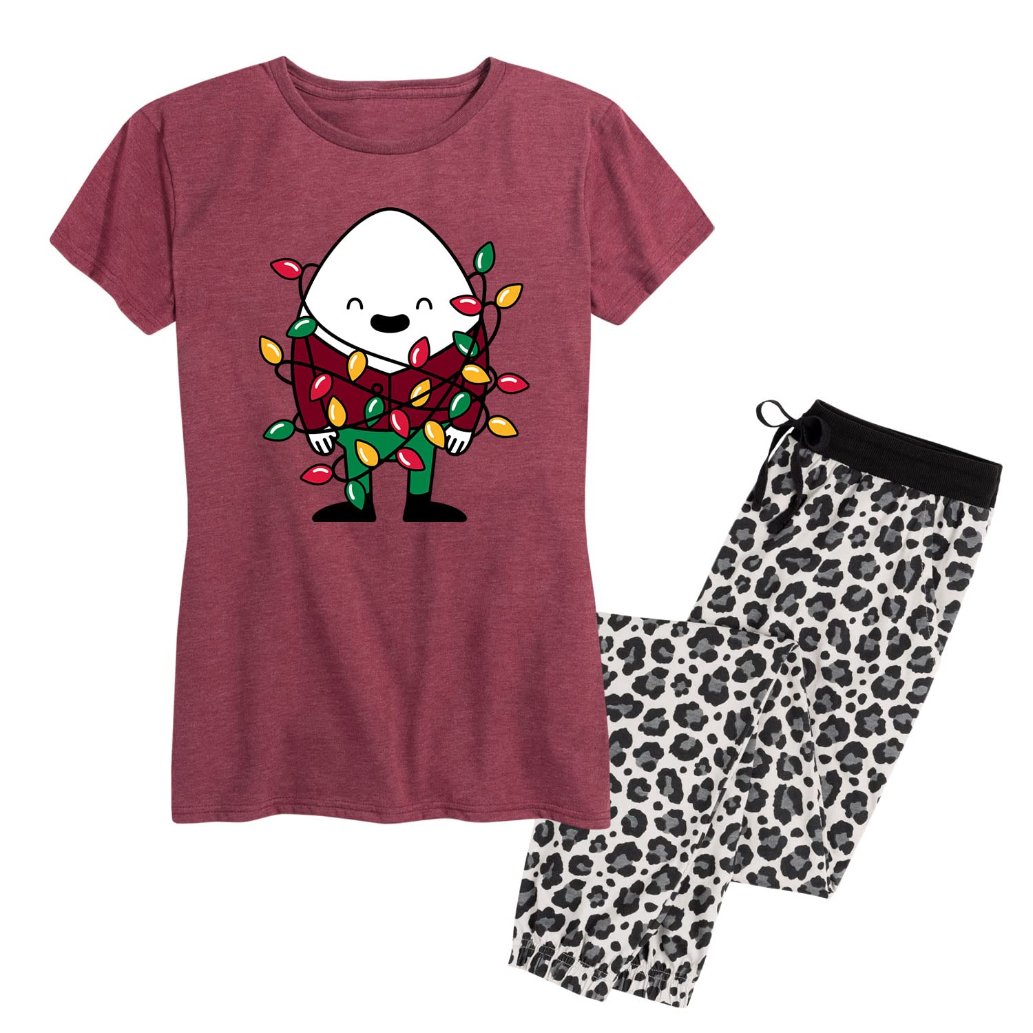 Cozy Women's Christmas Light Print Pajama Jogger Set - Soft Lounge Pants & Top for Holiday Sleepwear, Family Gatherings & Festive Photoshoots