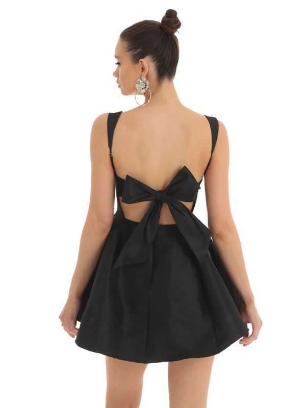 Elegant Bow Knot Swing Party Dress for Women - Flowy A-Line Cocktail Dress for Evening Events, Weddings & Special Occasions
