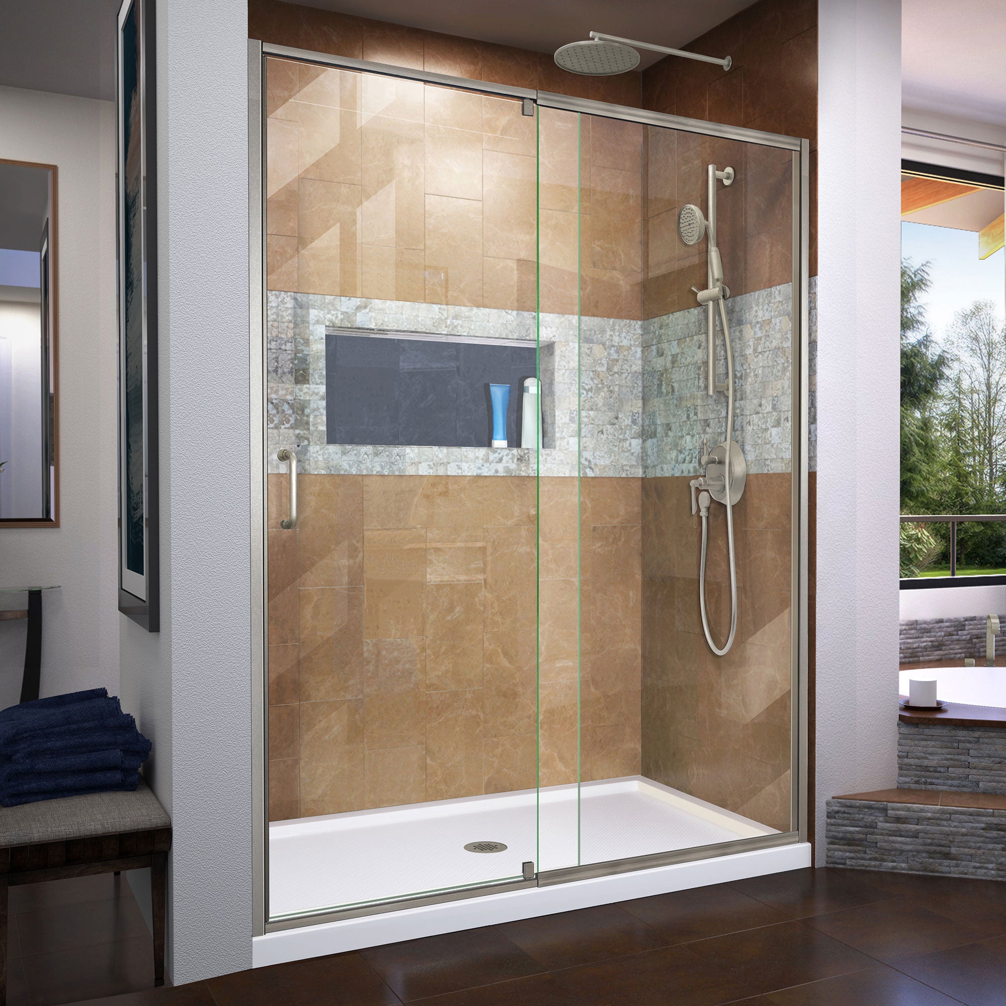 DreamLine Flex 56-60 Inch W x 72 Inch H Semi-Frameless Pivot Shower Door - Perfect for Modern Bathroom Renovations & Spa-Like Showers