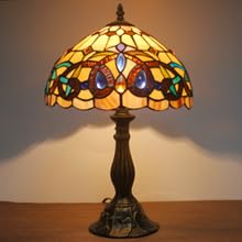 Tiffany Style Table Lamp - Stained Glass Victorian Bedside Lamp for Bedroom, Living Room & Home Office - 12x12x18 Inches Serenity Desk Reading Light (S021 Series) - Perfect for Cozy Evenings & Relaxing Ambiance