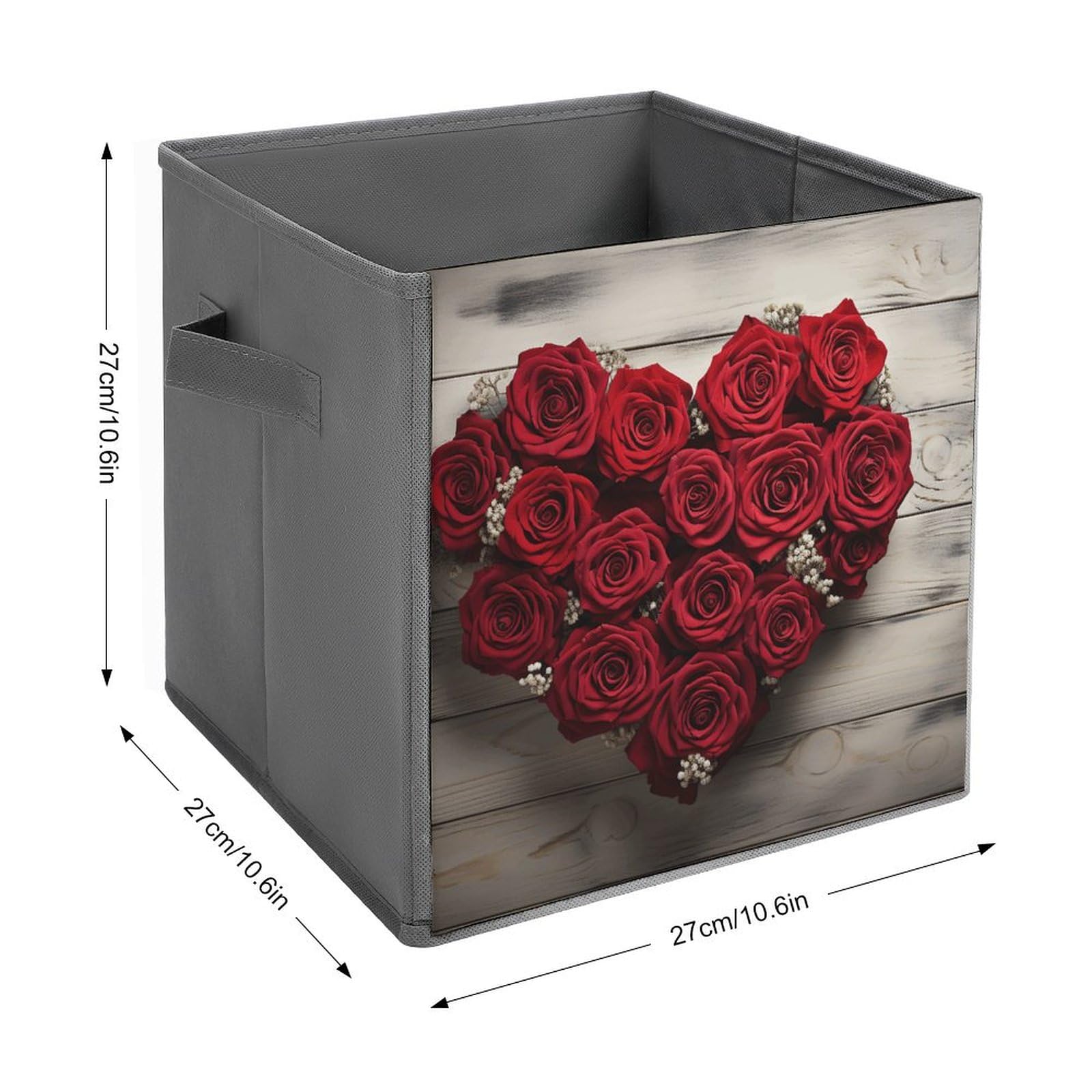 Red Heart-Shaped Roses Canvas Foldable Storage Box - Home & Clothing Organizer for Bedroom, Closet, Nursery, and Office Organization