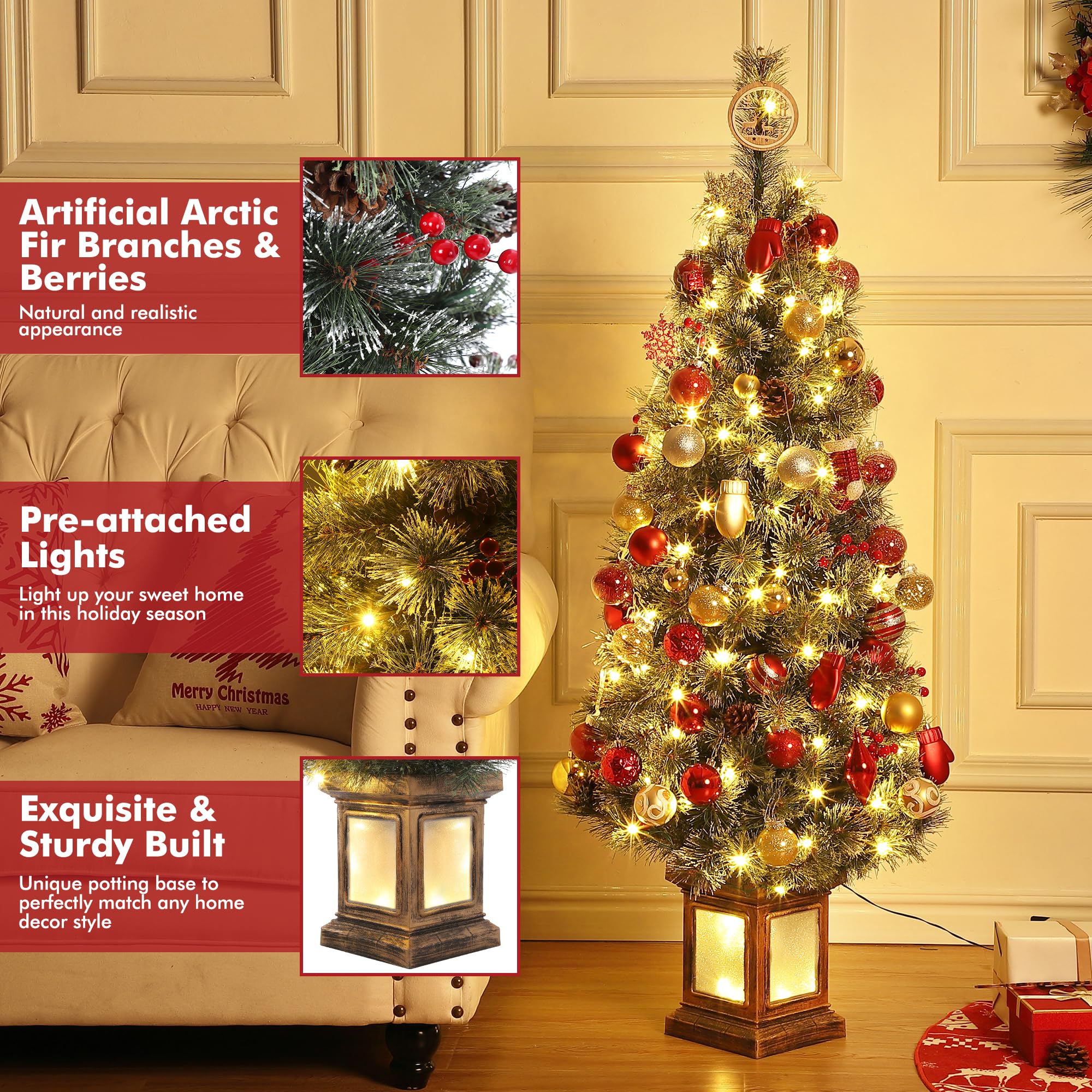 4.5 Ft Pre-Lit Artificial Christmas Tree with 108 Warm White LED Lights - Easy Assembly Holiday Decor for Home, Office & Party | Perfect for Living Room, Bedroom & Festive Gatherings