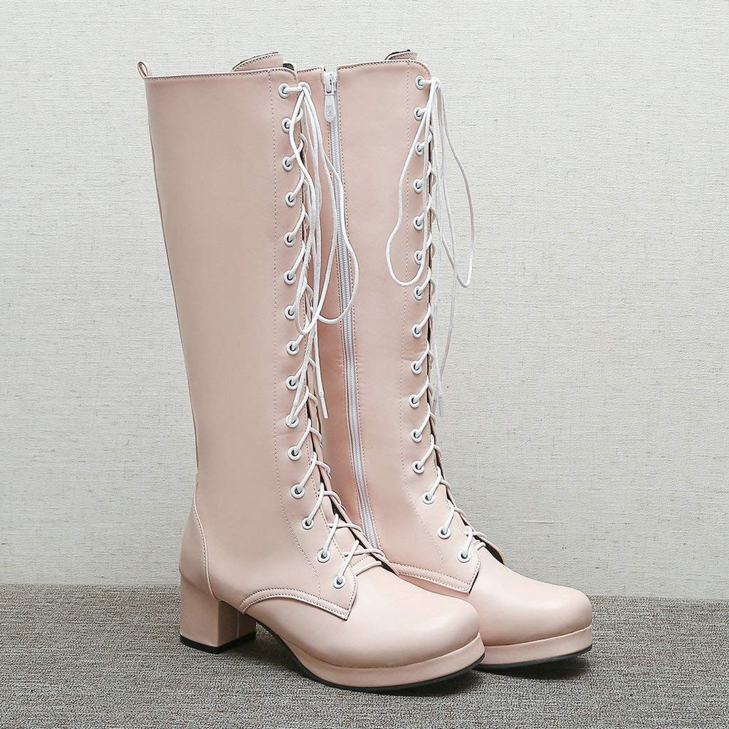 Caradise Women's Knee High Platform Combat Boots with Lace Up & Zip - Stylish Military Heeled Boots for Women - Perfect for Punk, Gothic, and Streetwear Outfits