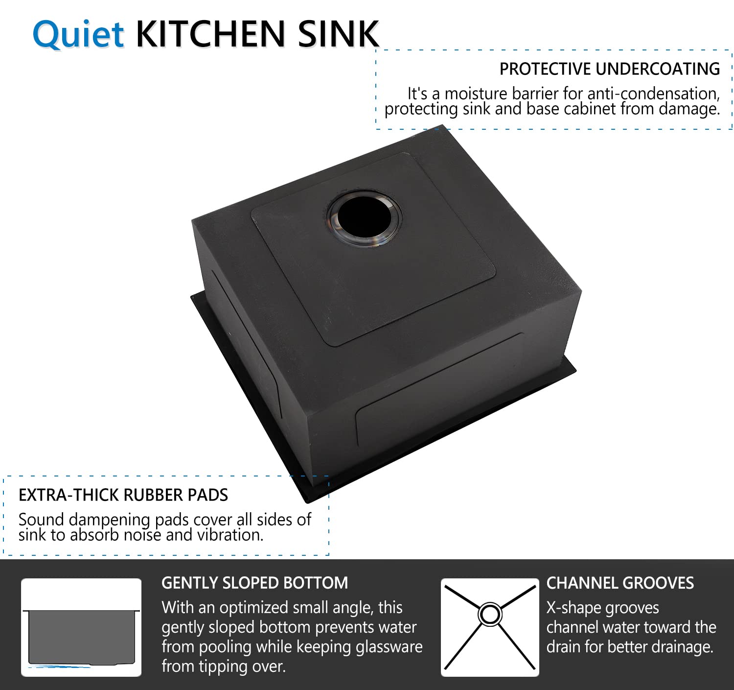 Doirteal 21 Inch Undermount Bar Sink - 16 Gauge Gunmetal Black Stainless Steel, 21