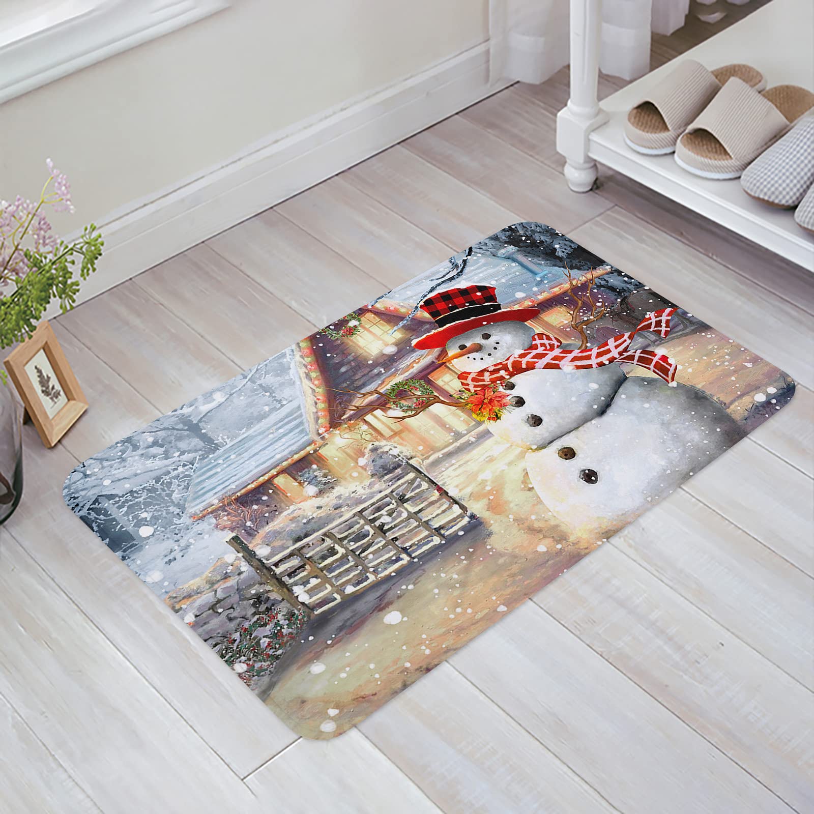 Snowflake Winter Outdoor Rug 20x32in - Farmhouse Christmas Decor for Bedroom, Kitchen & Bathroom