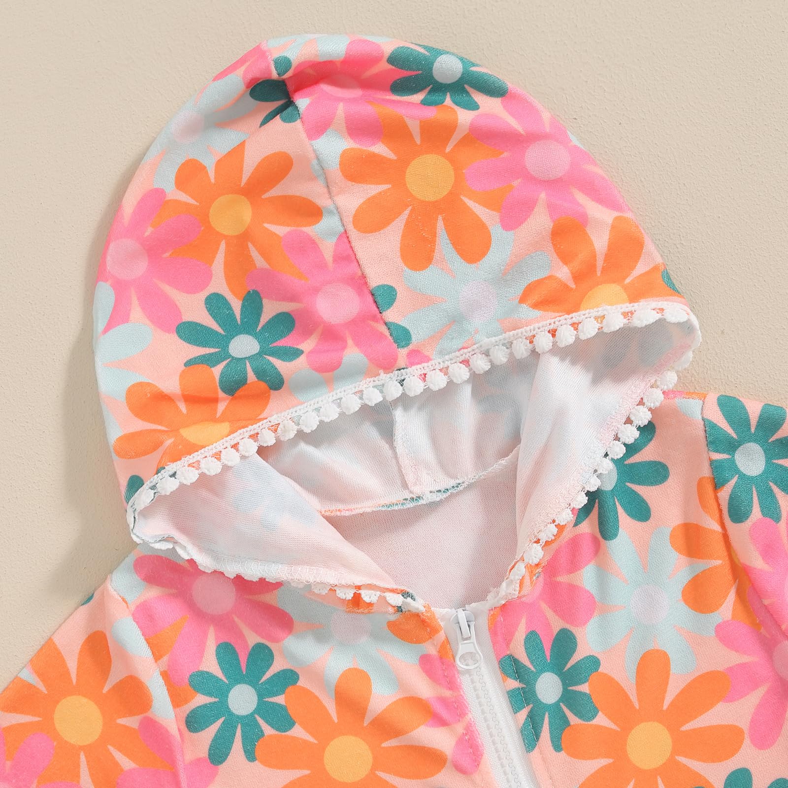 Girls' Floral Print Hooded Swim Cover Up Dress - Short Sleeve Zip Up Beach Cover-up & Bathrobe for Toddlers - Perfect for Pool, Beach, and Summer Outings