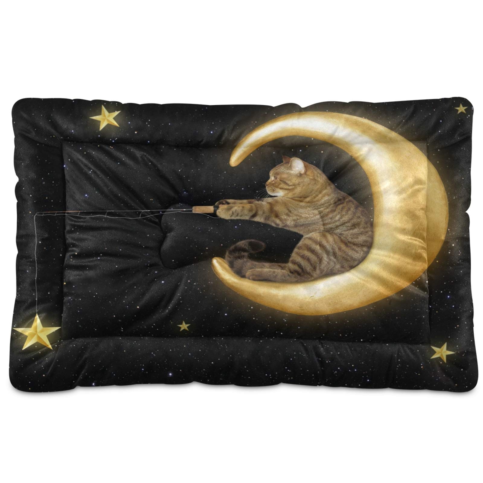 KEEPREAL Cat Star Moon Pet Bed - Ultra Soft Rectangle Dog & Cat Bed for Small Medium Pets (24x18in) - Calming Comfort Bed for Puppies, Kittens, Dogs & Cats - Perfect for Bedroom, Living Room & Pet Travel