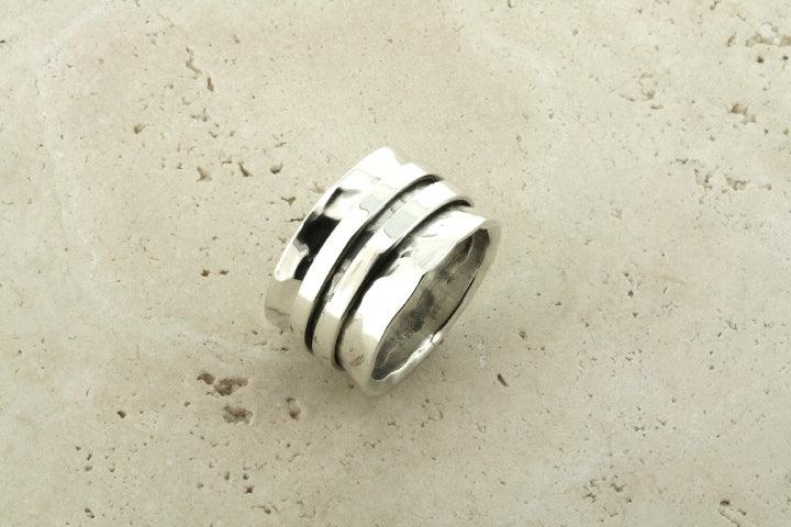Concave Battered 2 Clean Spinner Ring - Unique Stainless Steel Fashion Jewelry for Men & Women - Perfect for Everyday Wear, Gifts, and Special Occasions