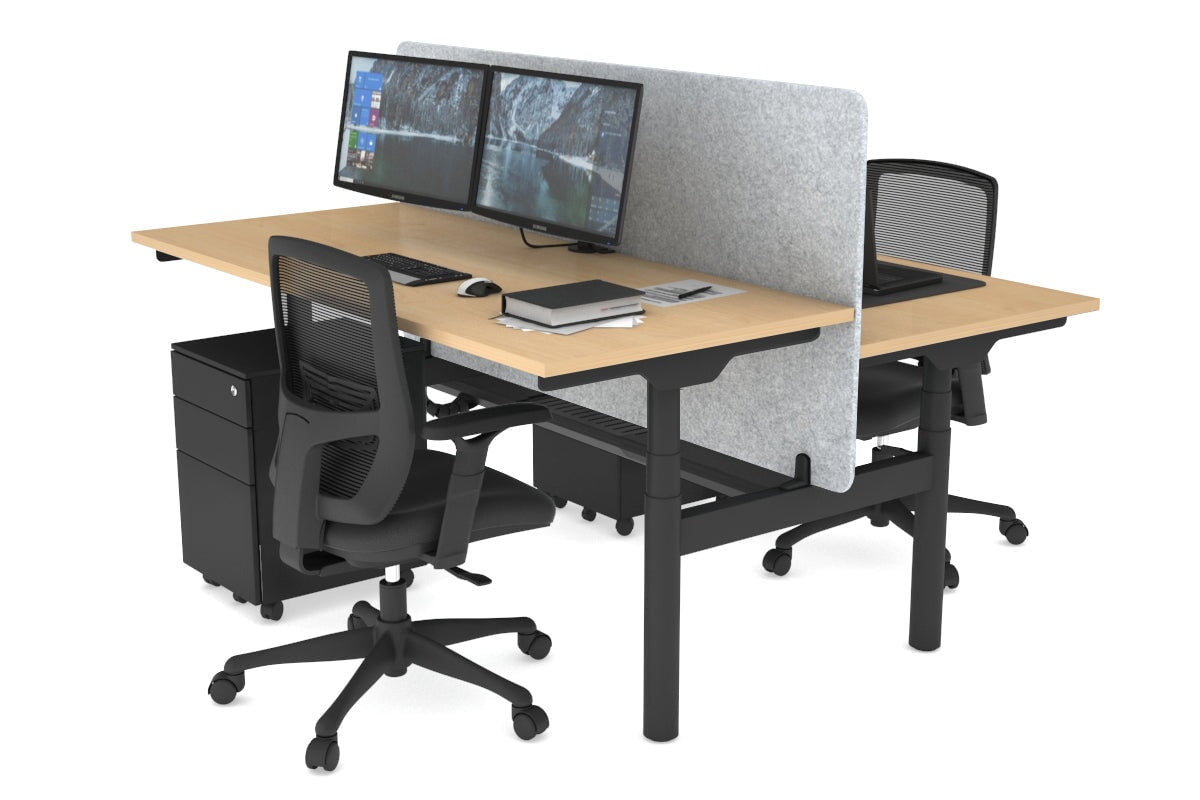 Flexi Premium Height Adjustable 2-Person H Bench Workstation - Black Frame [1200L x 700W] - Ergonomic Office & Home Workspace Solution for Collaborative Teams