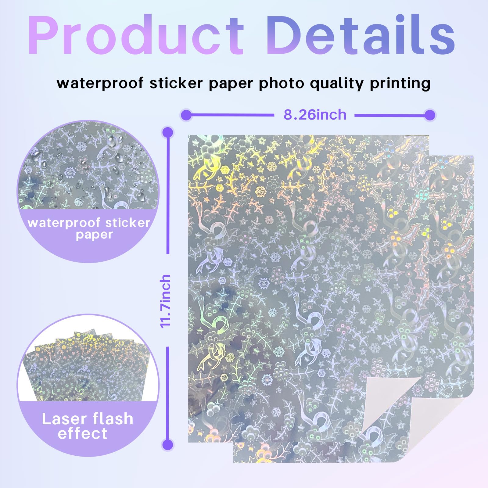 30 Sheets Holographic Vinyl Printable Sticker Paper - A4 (8.25