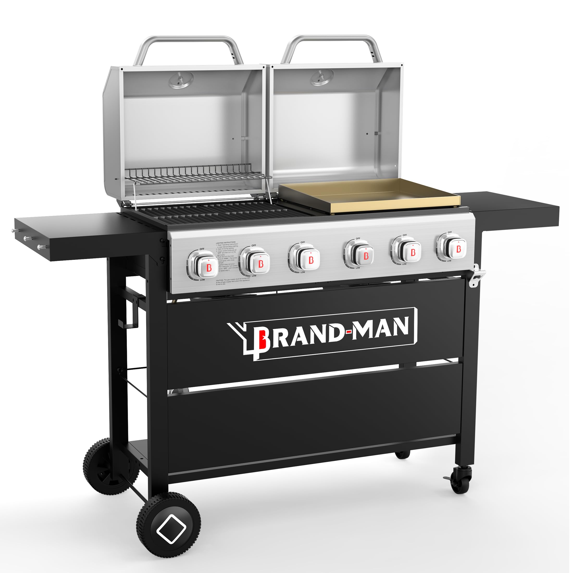 6-Burner Propane Gas Grill & Griddle Combo - 2-in-1 Outdoor BBQ Grill with Double Lids for Backyard, Patio, Camping & Tailgating - Perfect for Family Gatherings, Picnics & Outdoor Cooking