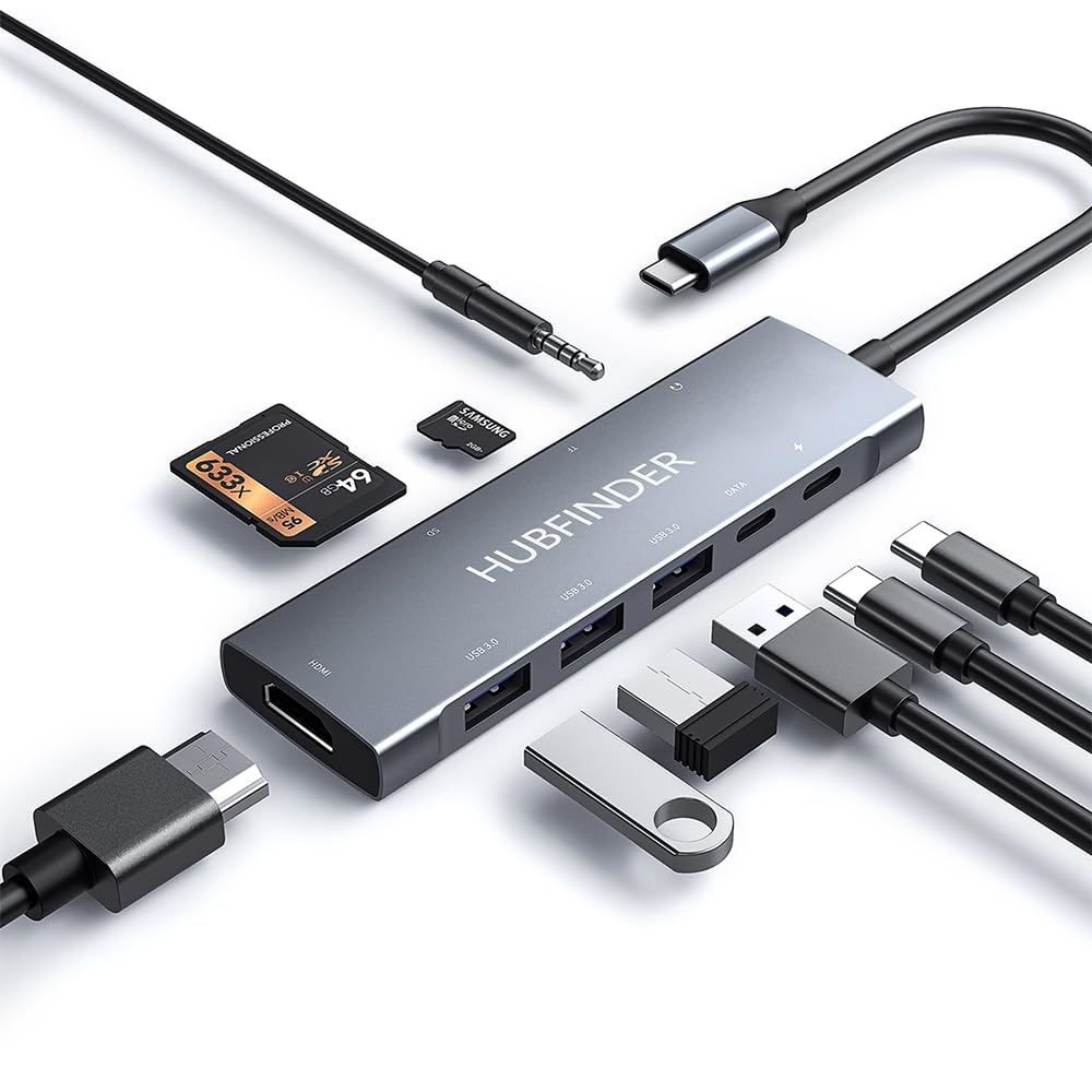 HUBFINDER 9-in-1 USB C Hub with 100W PD, 4K HDMI, 3 USB 3.0 Ports, USB-C 5Gbps, SD/TF Card Reader & 3.5mm Audio - Compatible with MacBook Air/Pro, iPad Pro - Perfect for Work, Travel & Home Office Connectivity