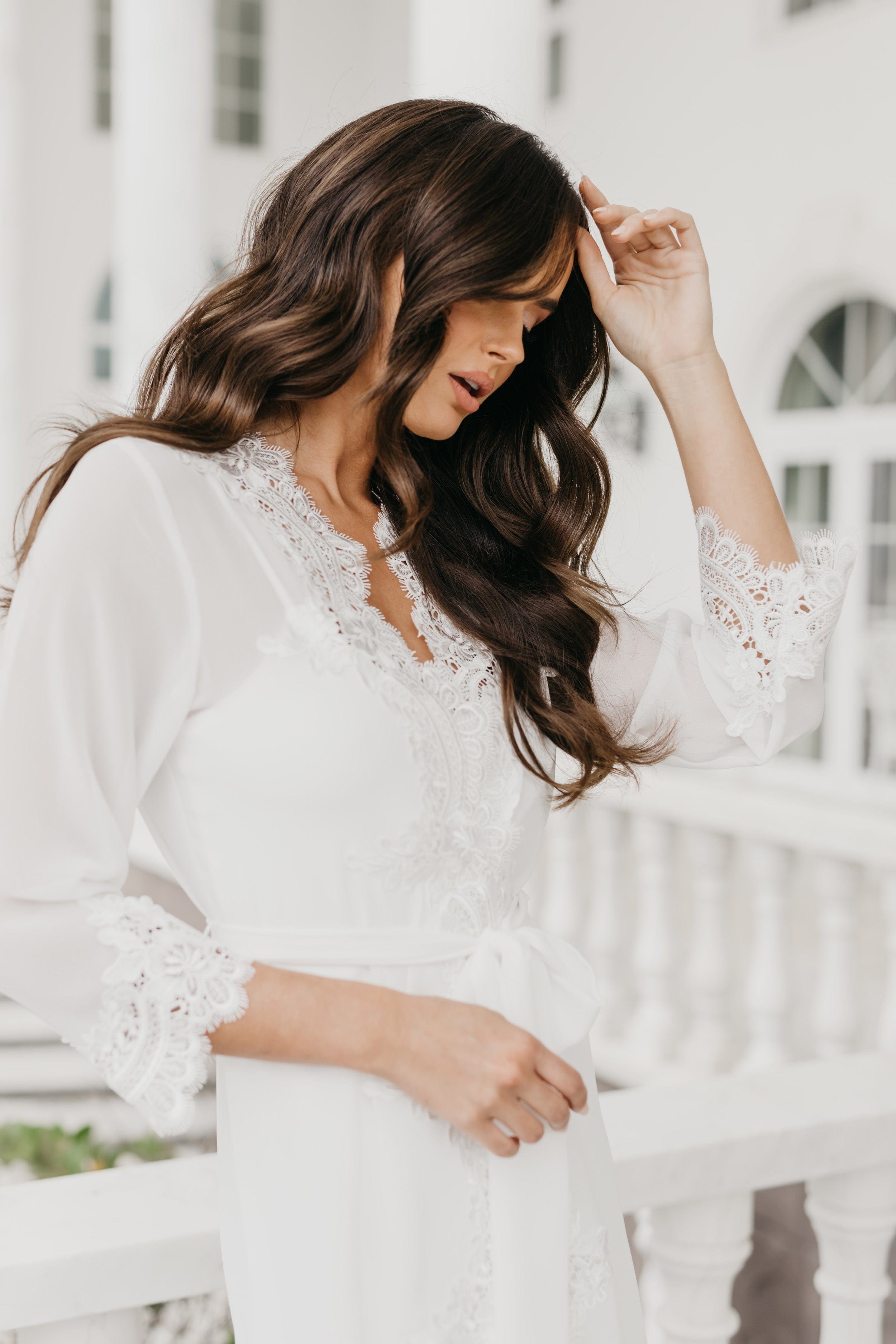 Elegant Hannah Lace Trim Maxi Bridal Robe with Slip - Perfect for Wedding Morning, Bridal Shower & Honeymoon Getaway