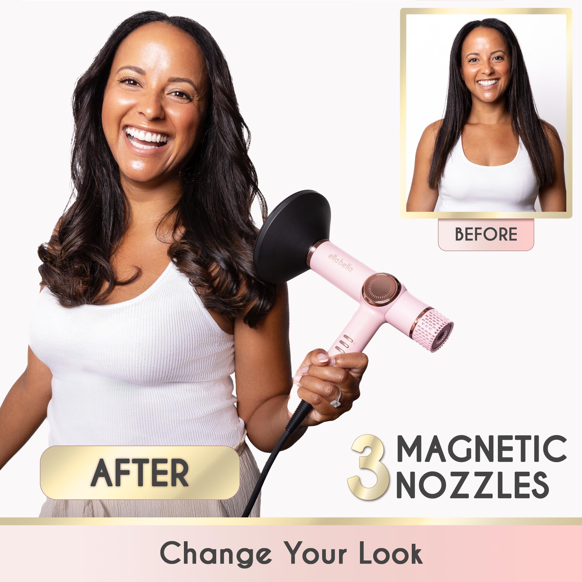 ELLA BELLA® Professional Ionic Hair Dryer with Diffuser - Negative Ion Blow Dryer for All Hair Types | Fast Drying & Intelligent Heat Control | Lightweight & Quiet Hair Dryer for Salon & Home Use