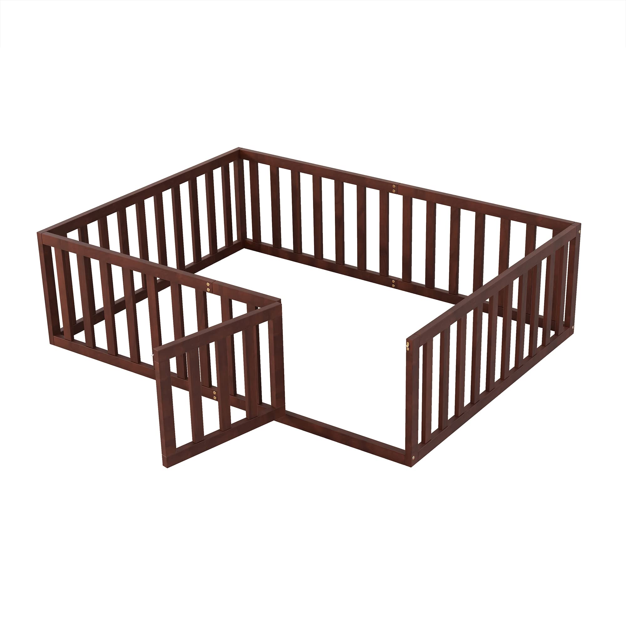 SOFTSEA Full Size Toddler Floor Bed with Safety Fence - Low Profile Kids Bed Frame with Spring Support - Perfect for Montessori Bedrooms & Child Safety
