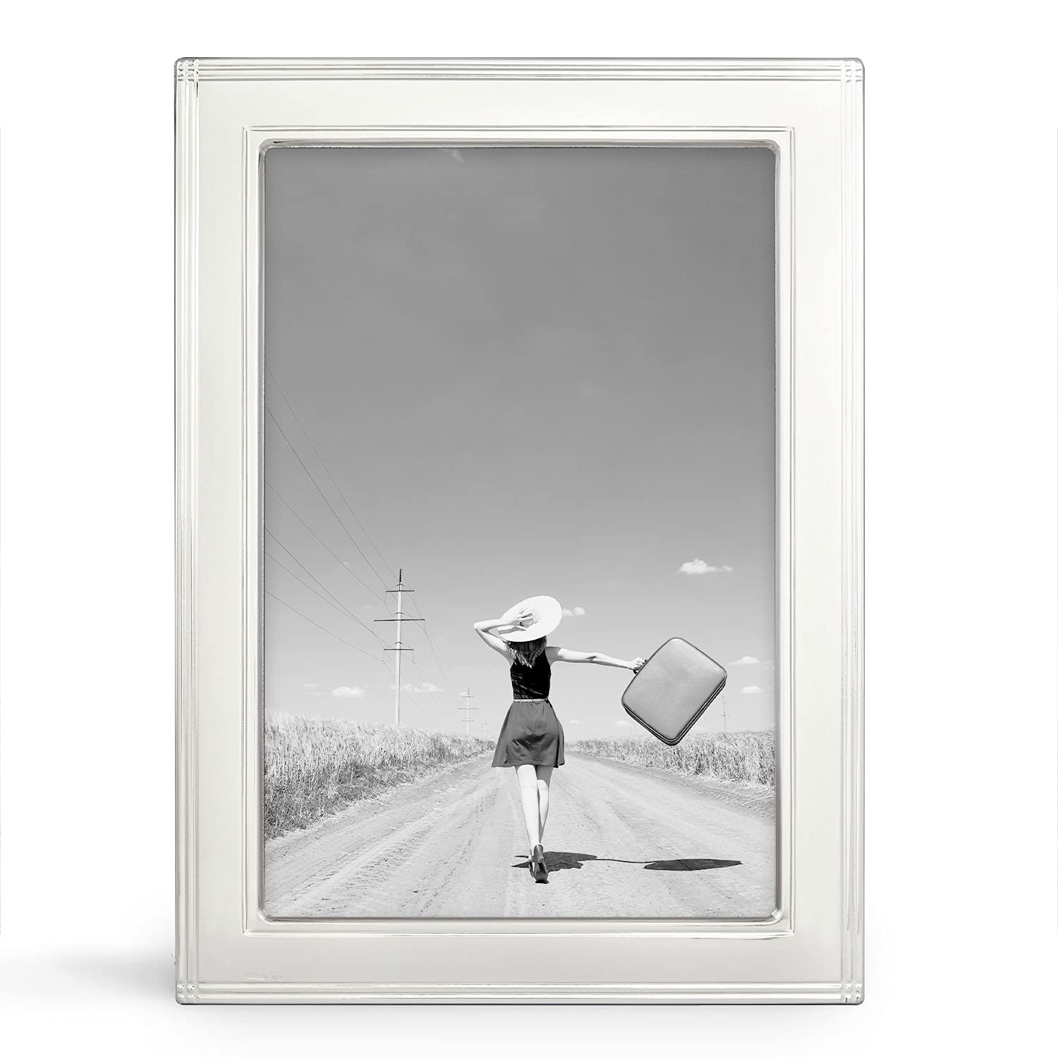 TIZO 5x7 Linear Border Silver Deco Picture Frame - Premium Sterling Silver Photo Frame for Wall Display, Home Decor, Wedding & Anniversary Gifts | TIZO Collection (925 Silver)
