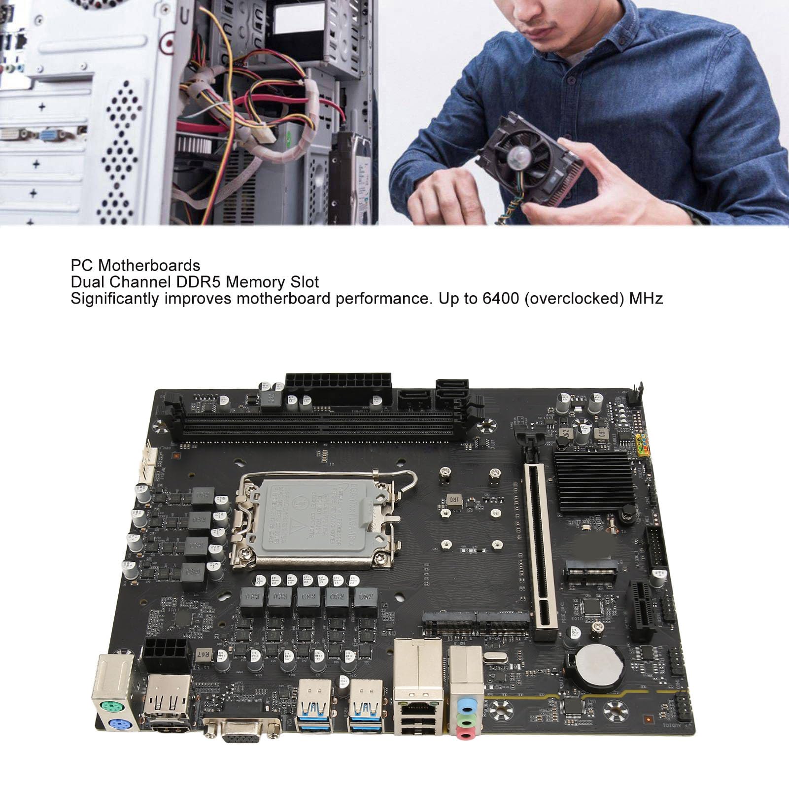 LGA 1700 Motherboard - B760-M5 ATX Desktop Motherboard with DDR5 Support, USB 3.0/2.0, HDMI/DP/VGA, PCIe 4.0, M.2 Slot - Perfect for Gaming PC Builds & Workstations